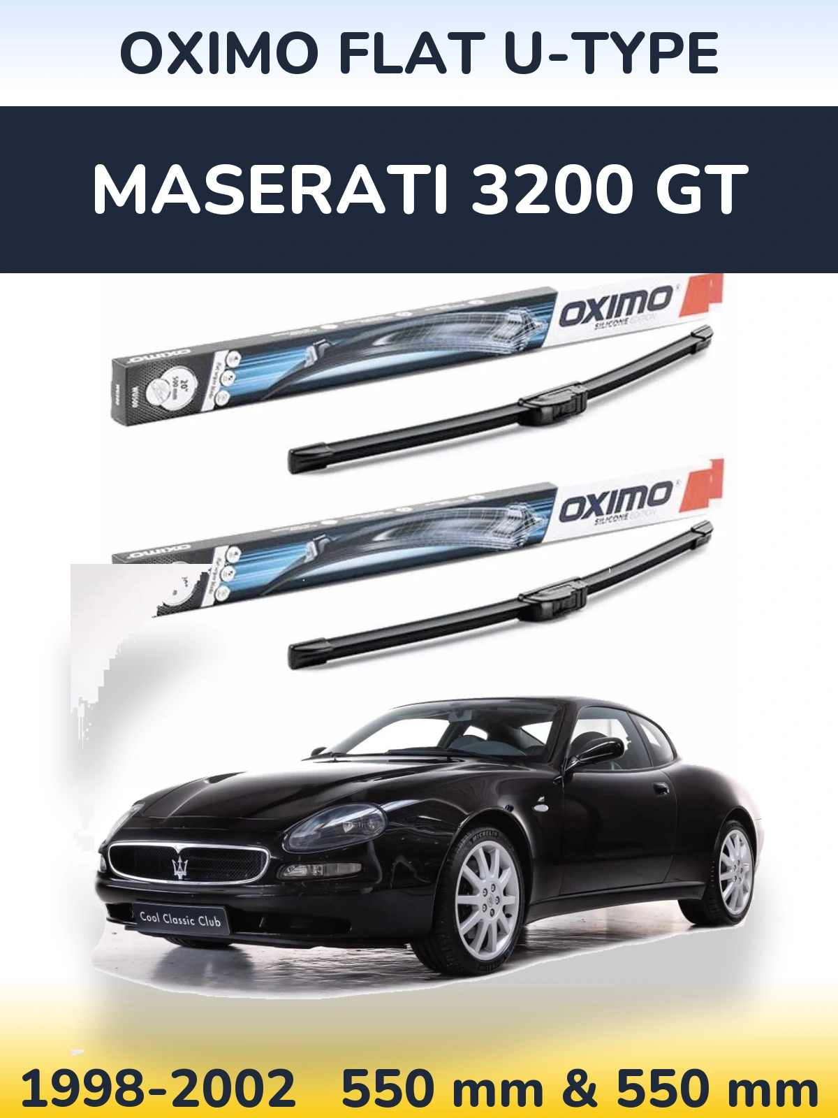 Комплект передних дворников Oximo Flat U-type 550 & 550 мм для Maserati 3200 GT 1998-2002
