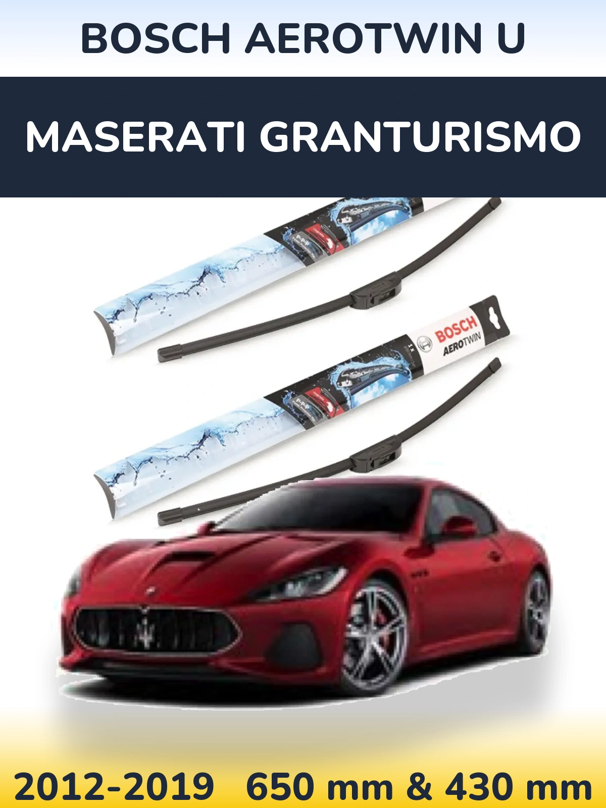 Komplet przednich wycieraczek BOSCH AeroTwin U 650 & 430 mm do Maserati GranTurismo 2012-2019