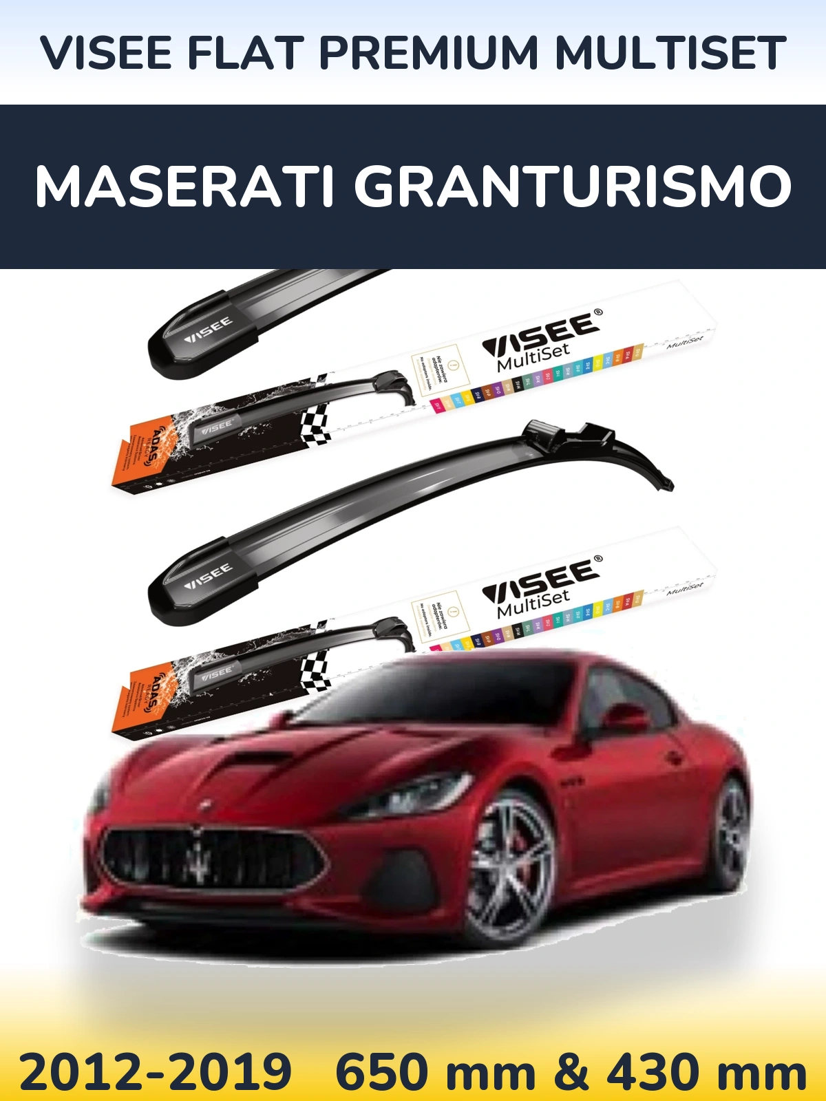 Комплект передних дворников VISEE FLAT PREMIUM MultiSet 650 & 430 мм для Maserati GranTurismo 2012-2019