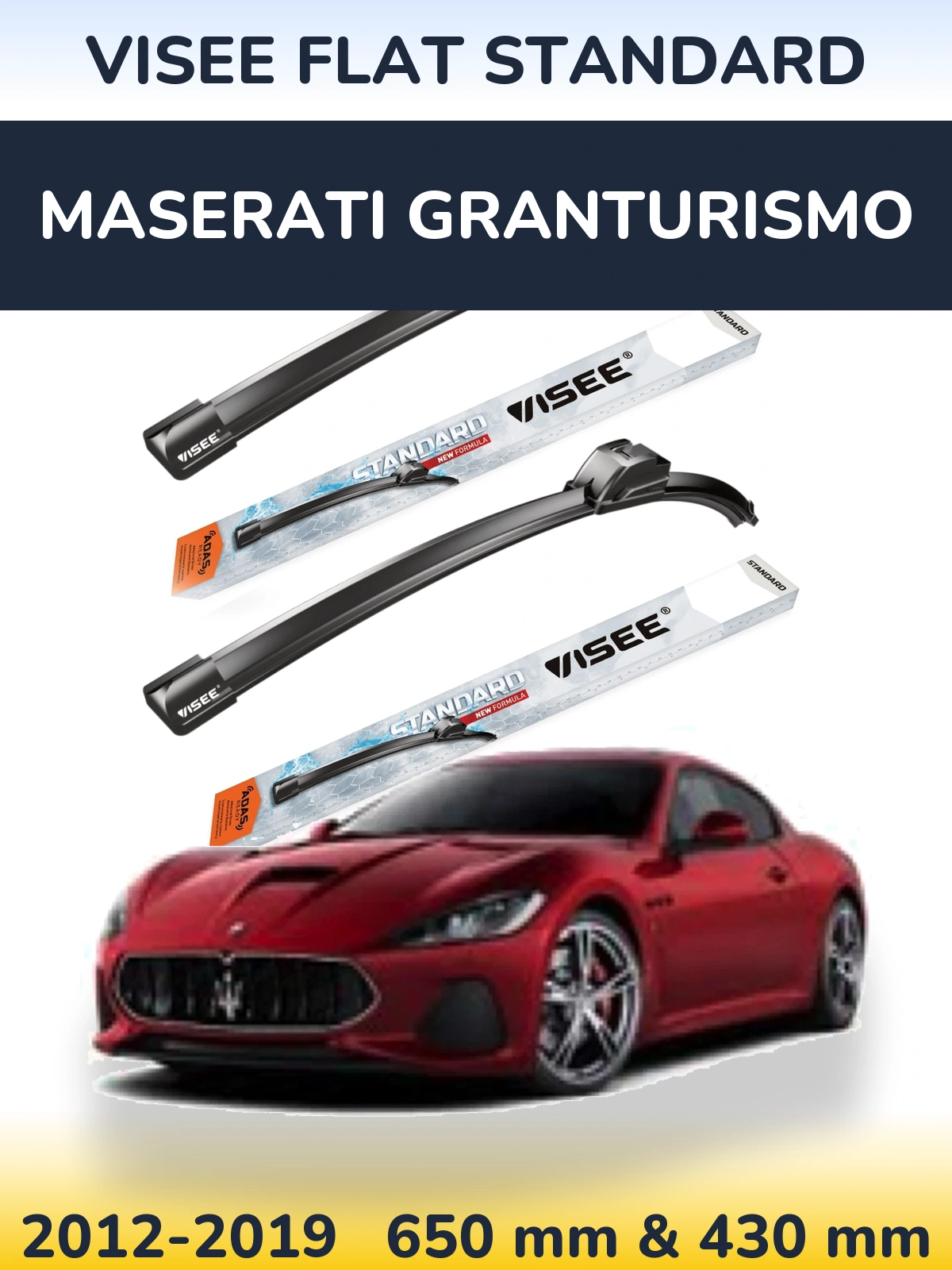 Komplet przednich wycieraczek VISEE FLAT STANDARD 650 & 430 mm do Maserati GranTurismo 2012-2019