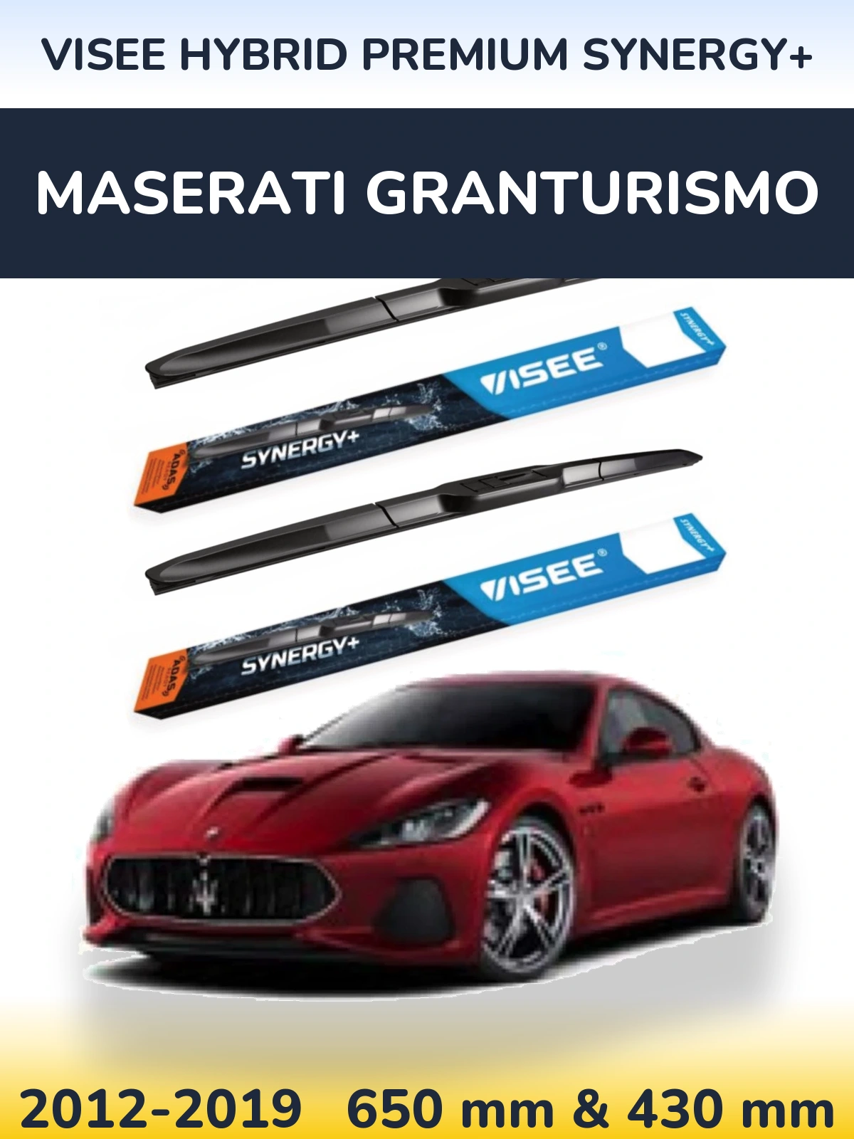 Komplet przednich wycieraczek VISEE HYBRID PREMIUM SYNERGY+ 650 & 430 mm do Maserati GranTurismo 2012-2019