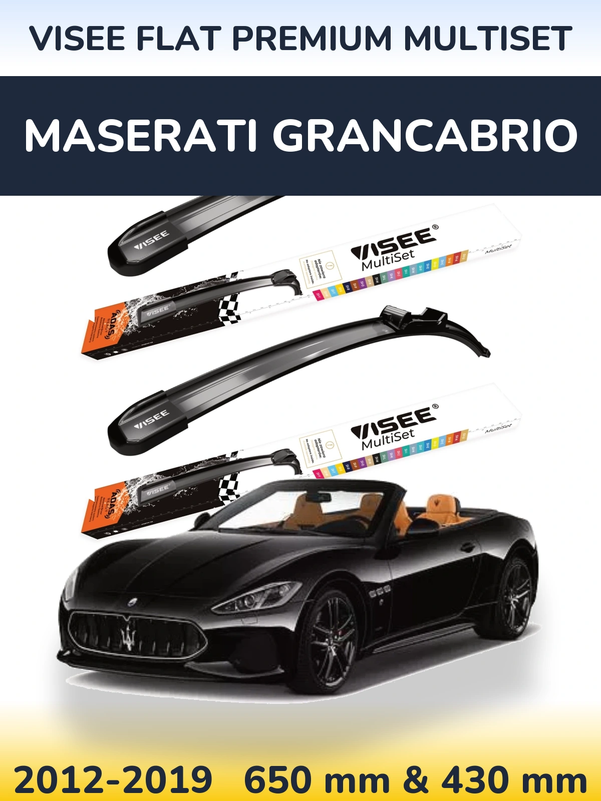 Front wiper blade set VISEE FLAT PREMIUM MultiSet 650 & 430 mm for Maserati GranCabrio 2012-2019