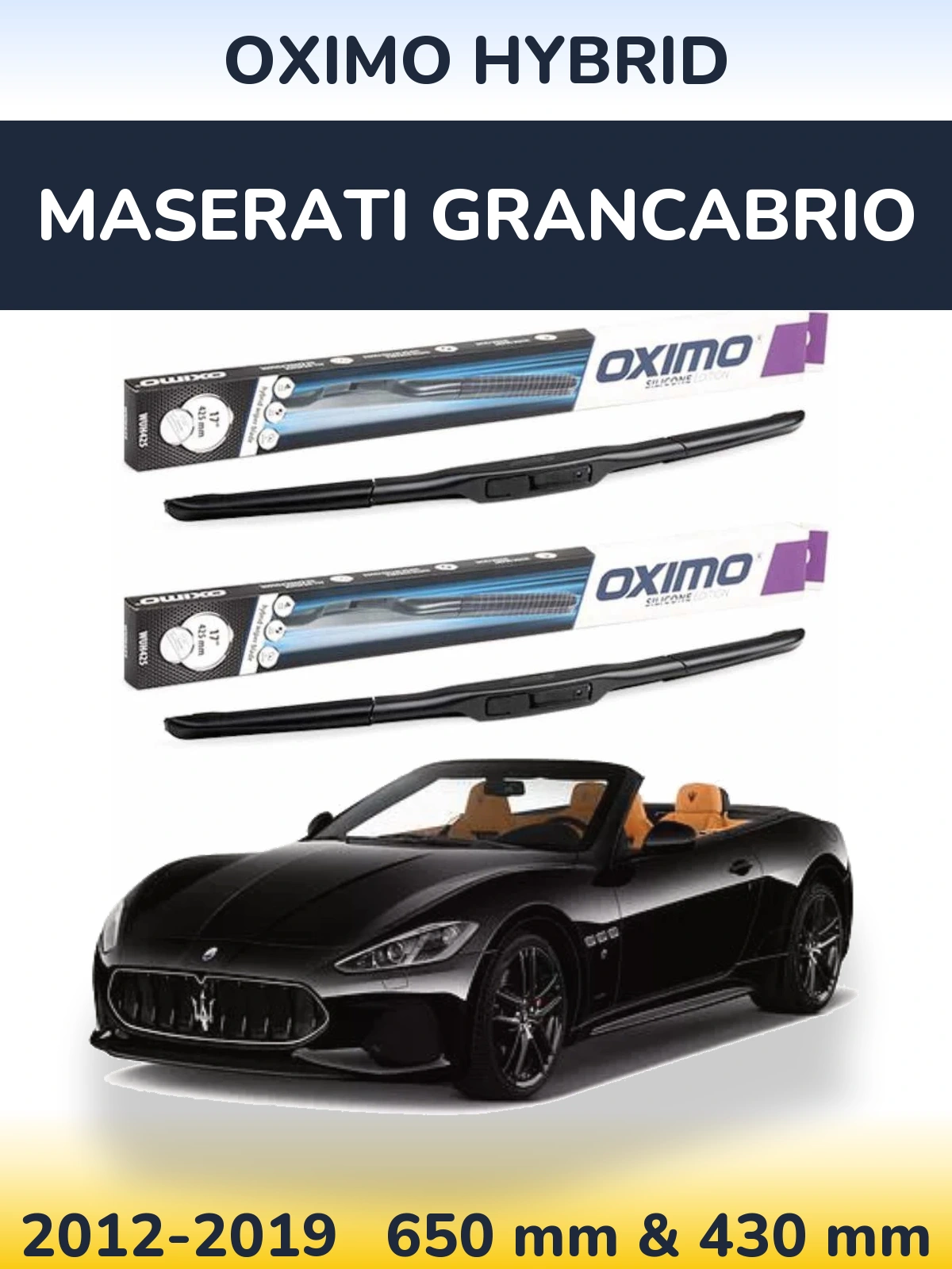 Front wiper blade set Oximo Hybrid 650 & 430 mm for Maserati GranCabrio 2012-2019