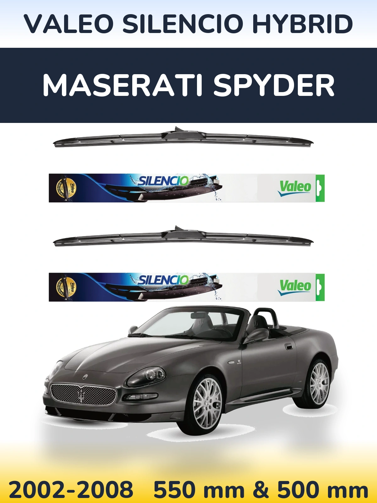 Komplet przednich wycieraczek Valeo Silencio Hybrid 550 & 500 mm do Maserati Spyder 2002-2008