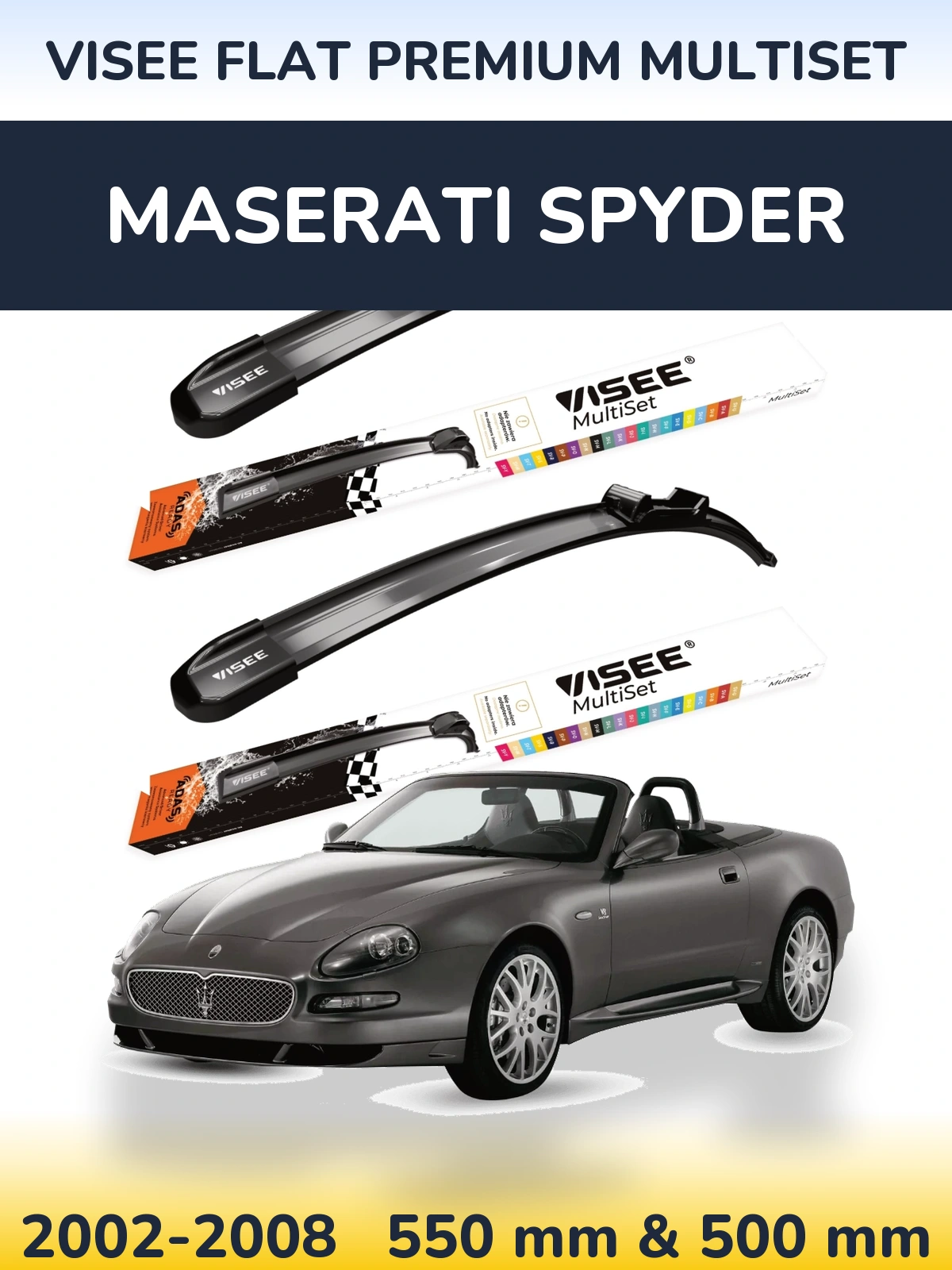 Komplet przednich wycieraczek VISEE FLAT PREMIUM MultiSet 550 & 500 mm do Maserati Spyder 2002-2008