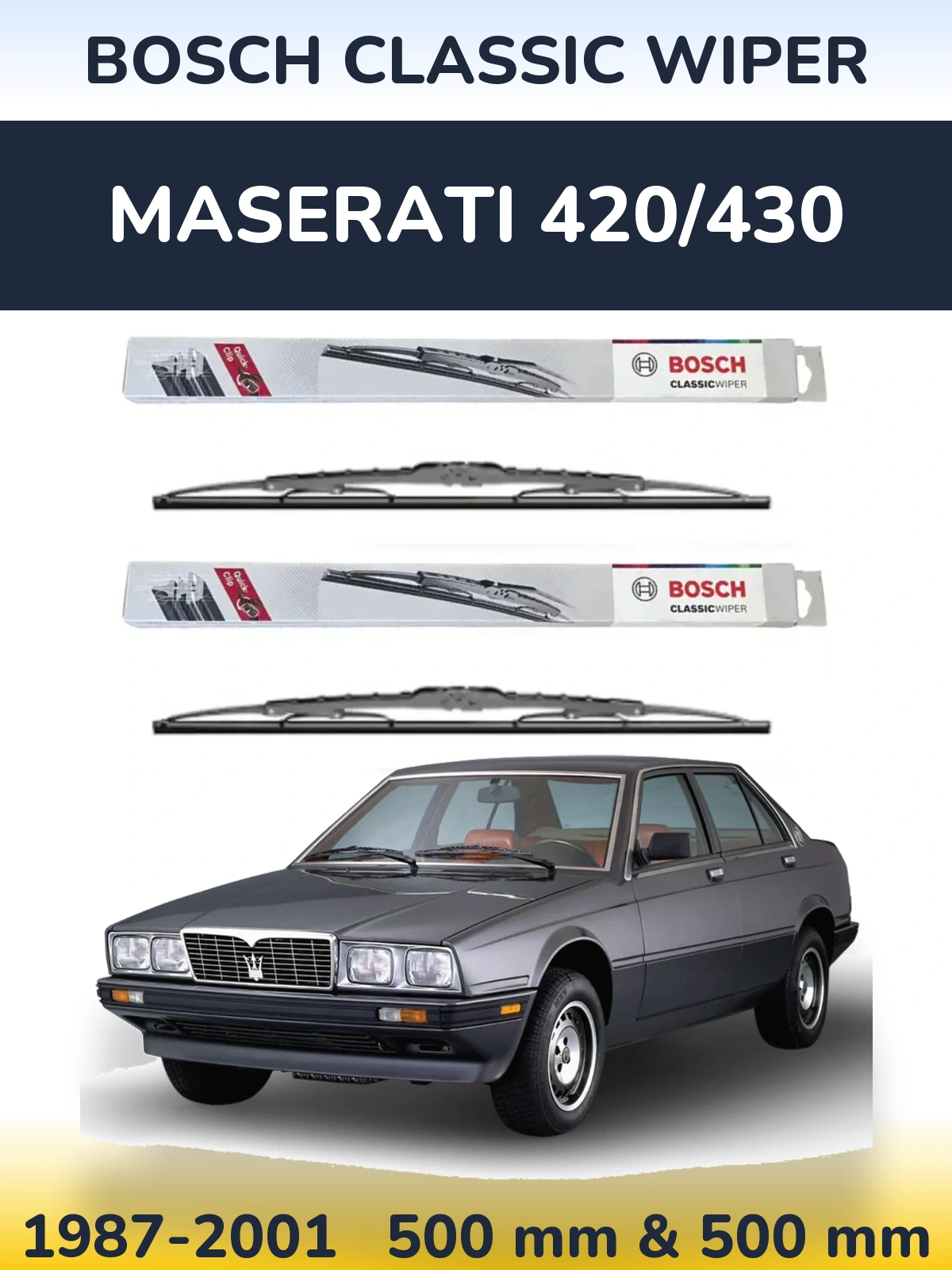 Комплект передних дворников BOSCH Classic Wiper 500 & 500 мм для Maserati 420/430 1987-2001