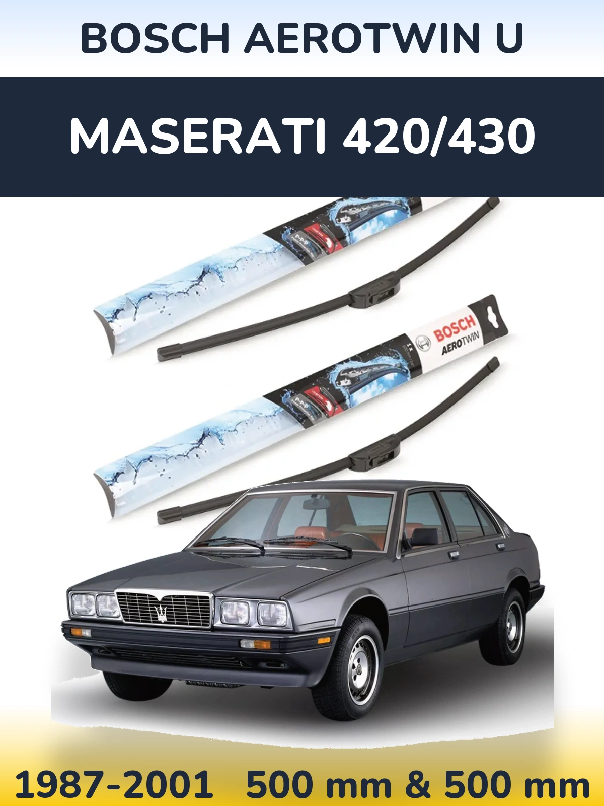Komplet przednich wycieraczek BOSCH AeroTwin U 500 & 500 mm do Maserati 420/430 1987-2001