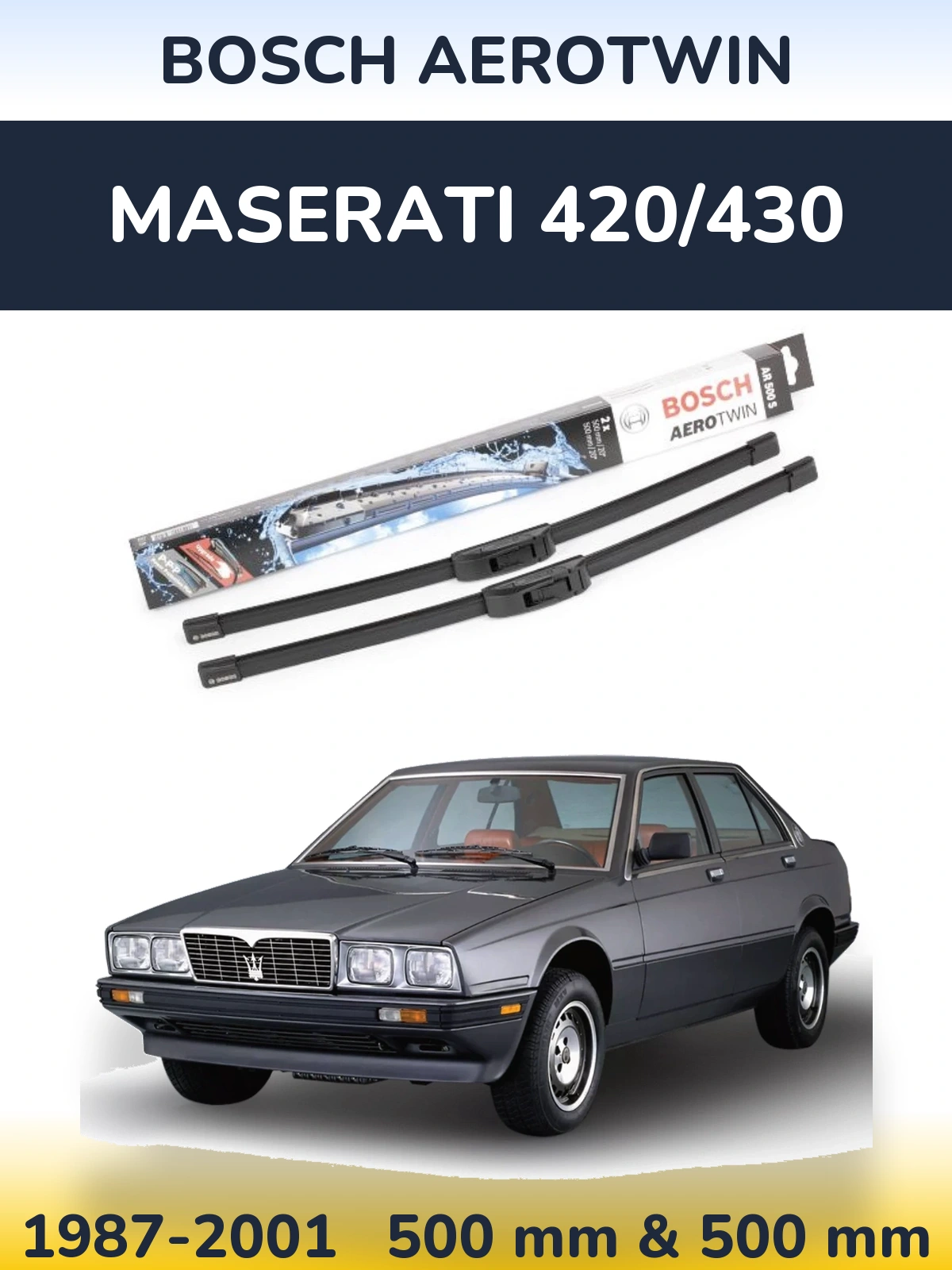 Komplet przednich wycieraczek BOSCH AeroTwin 500 & 500 mm do Maserati 420/430 1987-2001