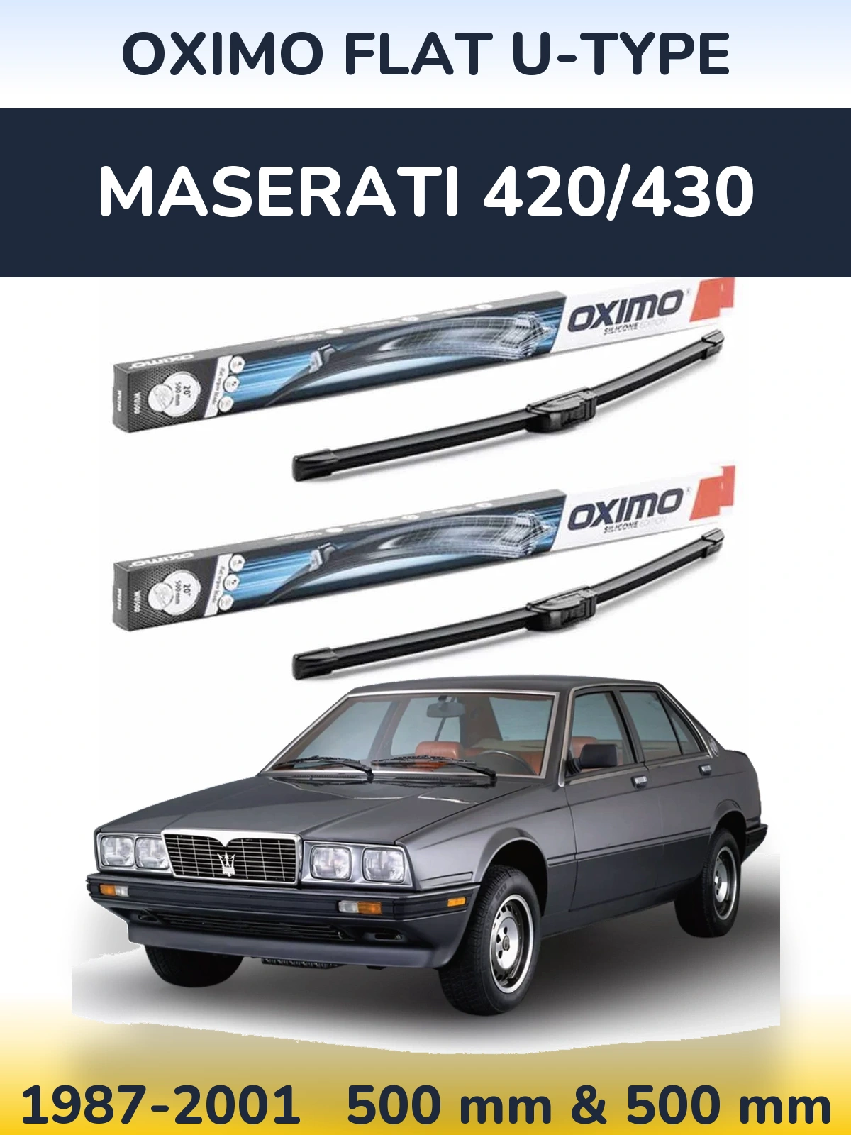 Комплект передних дворников Oximo Flat U-type 500 & 500 мм для Maserati 420/430 1987-2001
