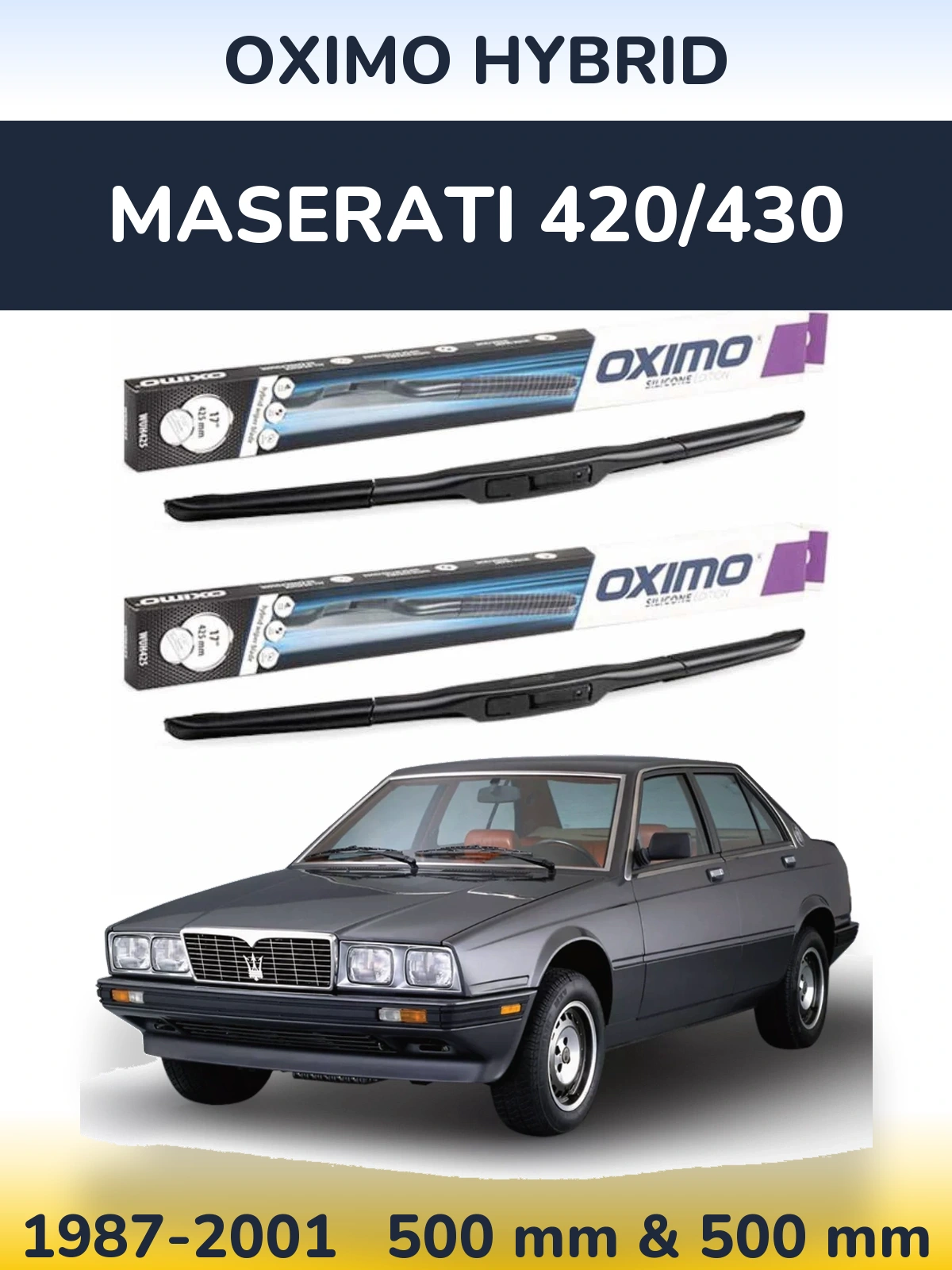 Комплект передних дворников Oximo Hybrid 500 & 500 мм для Maserati 420/430 1987-2001