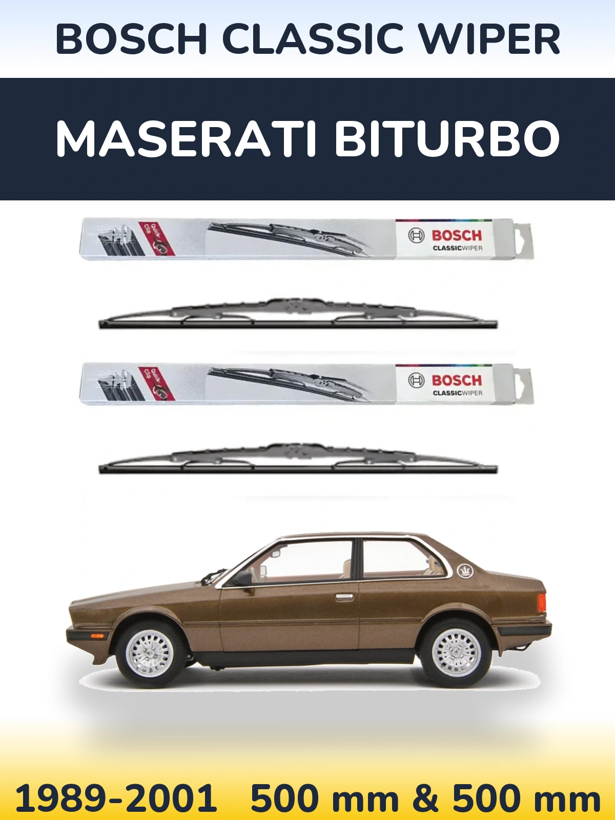 Komplet przednich wycieraczek BOSCH Classic Wiper 500 & 500 mm do Maserati Biturbo 1989-2001