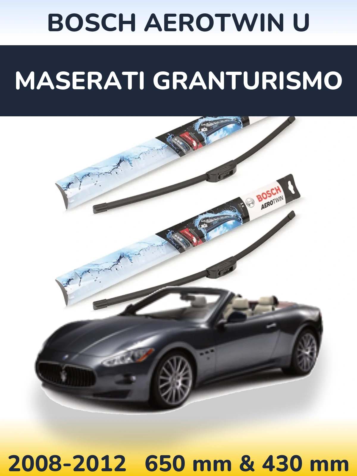 Комплект передніх щіток BOSCH AeroTwin U 650 & 430 мм для Maserati GranTurismo 2008-2012