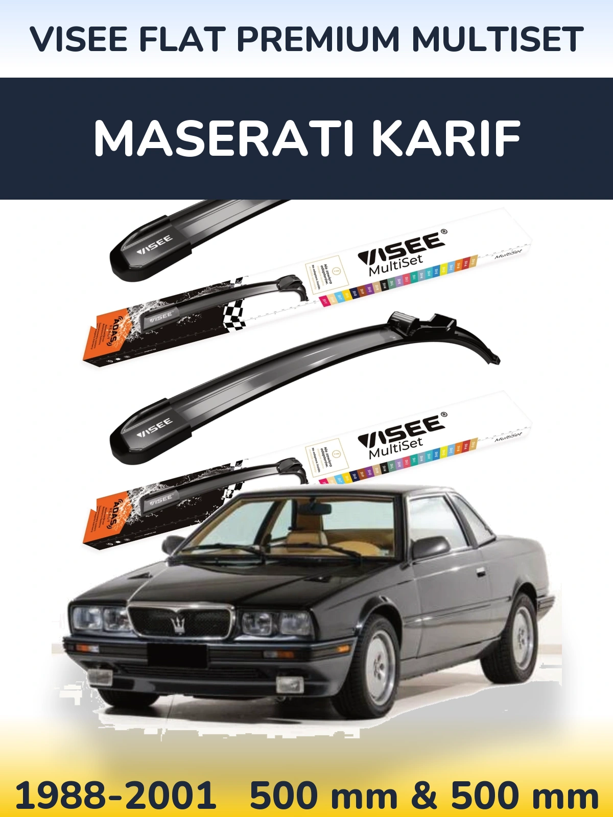 Komplet przednich wycieraczek VISEE FLAT PREMIUM MultiSet 500 & 500 mm do Maserati Karif 1988-2001