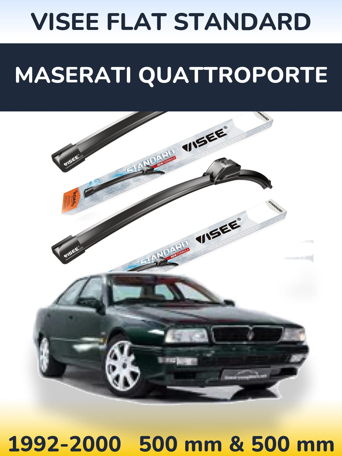 Komplet przednich wycieraczek VISEE FLAT STANDARD 500 & 500 mm do Maserati Quattroporte 1992-2000