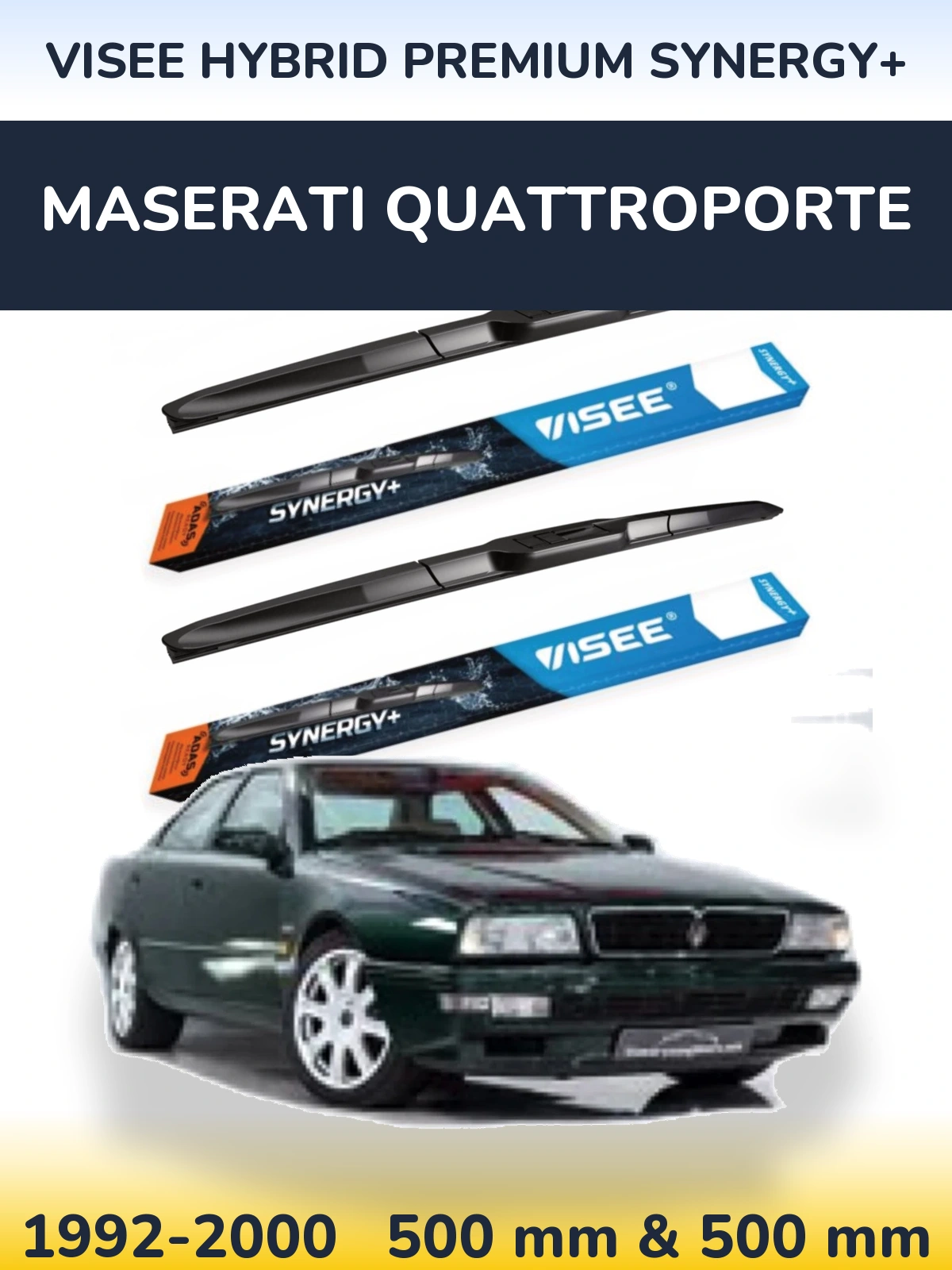 Komplet przednich wycieraczek VISEE HYBRID PREMIUM SYNERGY+ 500 & 500 mm do Maserati Quattroporte 1992-2000