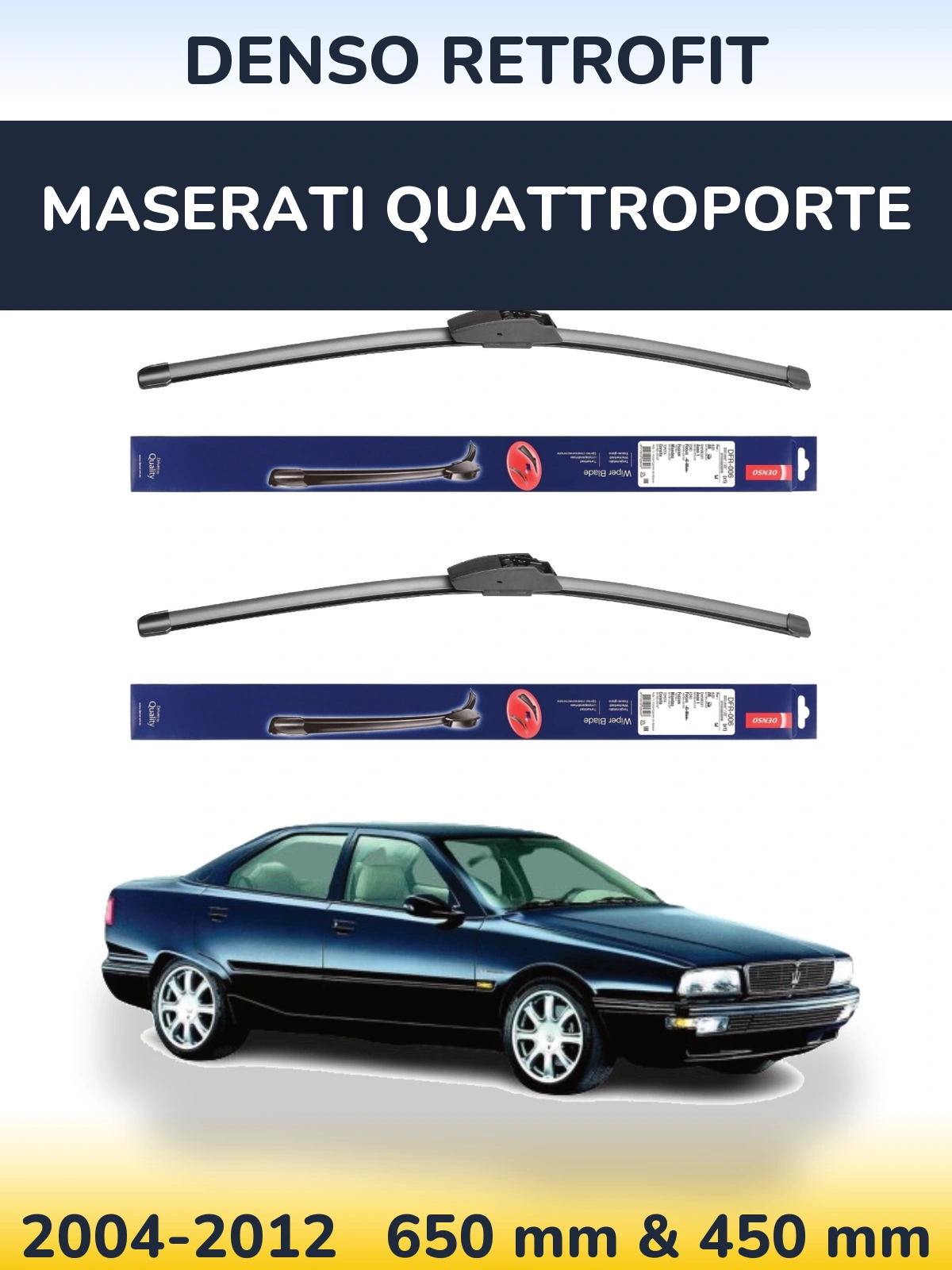 Komplet przednich wycieraczek Denso Retrofit 650 & 450 mm do Maserati Quattroporte 2004-2012