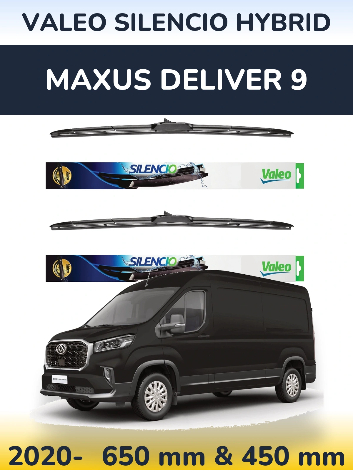 Komplet przednich wycieraczek Valeo Silencio Hybrid 650 & 450 mm do Maxus Deliver 9 2020-2026