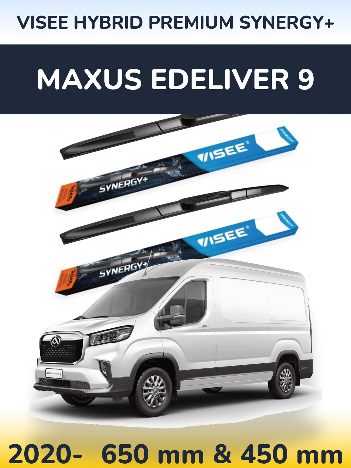 Front wiper blade set VISEE HYBRID PREMIUM SYNERGY+ 650 & 450 mm for Maxus eDeliver 9 2020-2026