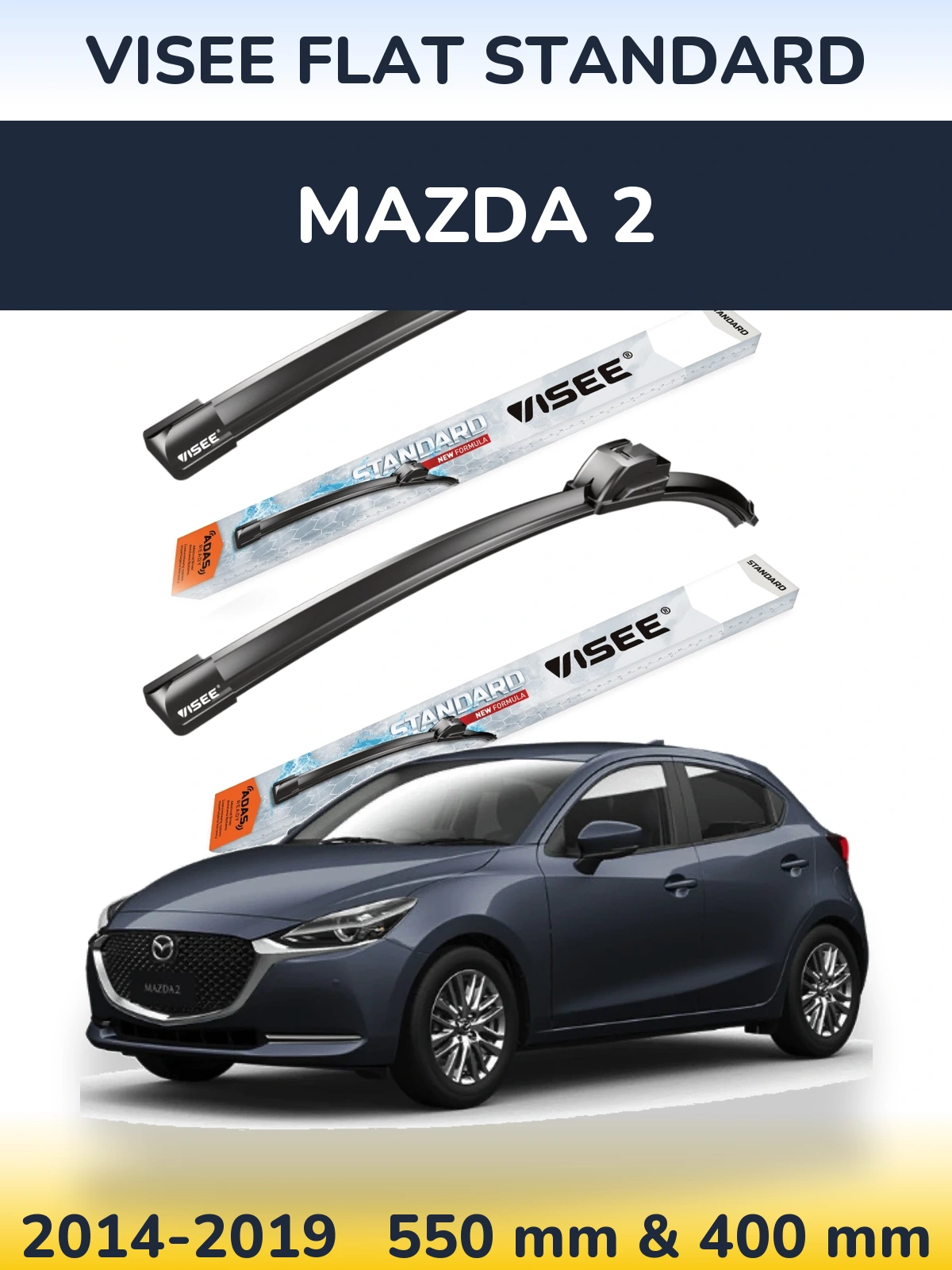 Комплект передних дворников VISEE FLAT STANDARD 550 & 400 мм для Mazda 2 2014-2019