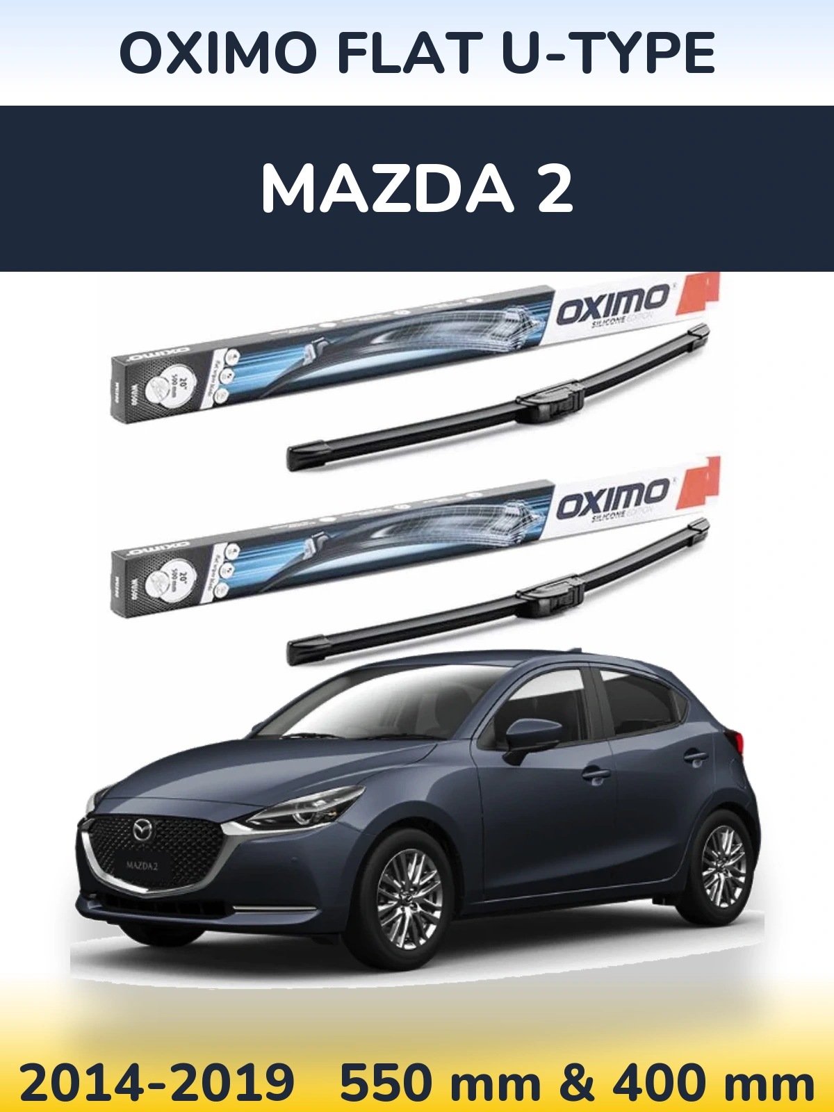 Комплект передних дворников Oximo Flat U-type 550 & 400 мм для Mazda 2 2014-2019