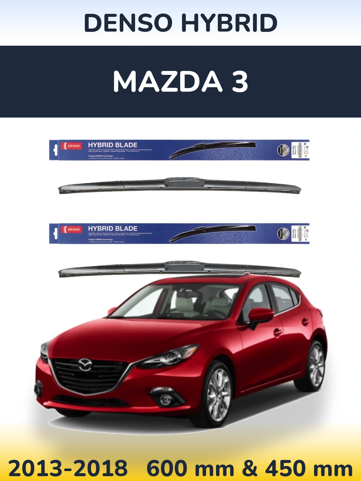 Komplet przednich wycieraczek Denso Hybrid 600 & 450 mm do Mazda 3 2013-2018