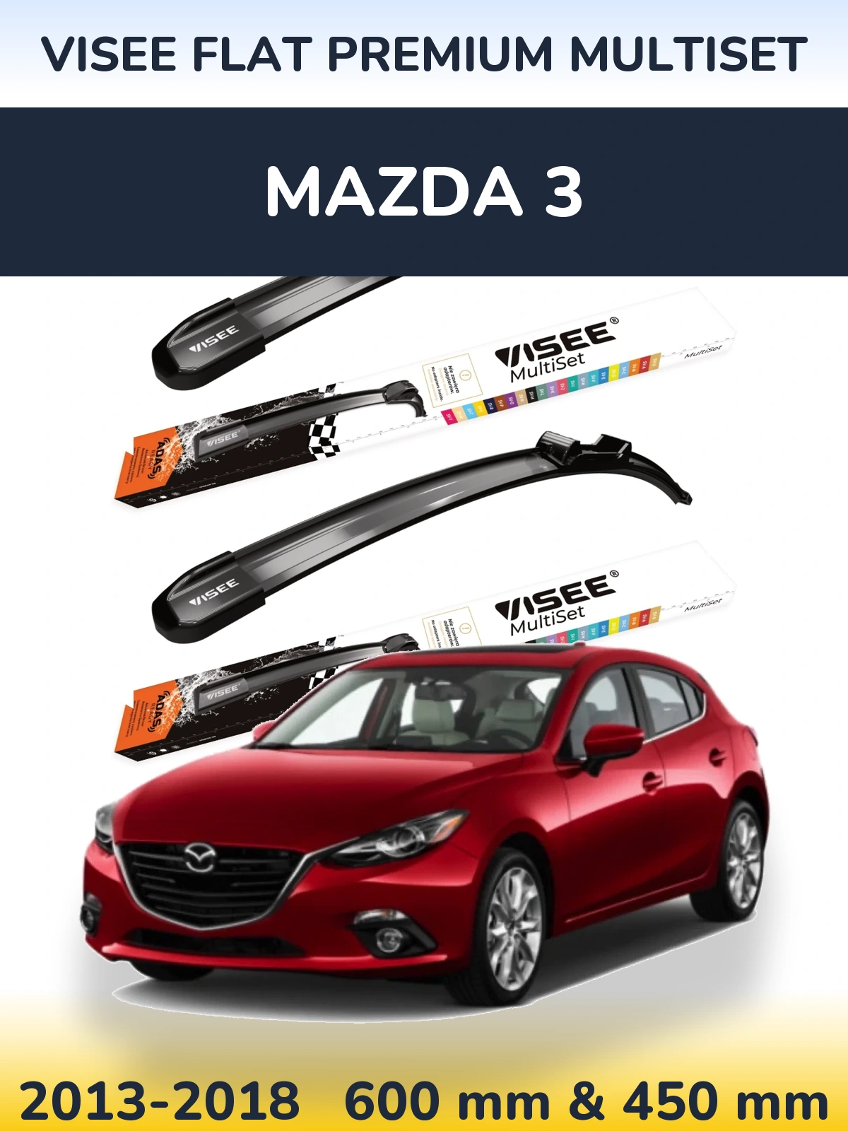Komplet przednich wycieraczek VISEE FLAT PREMIUM MultiSet 600 & 450 mm do Mazda 3 2013-2018