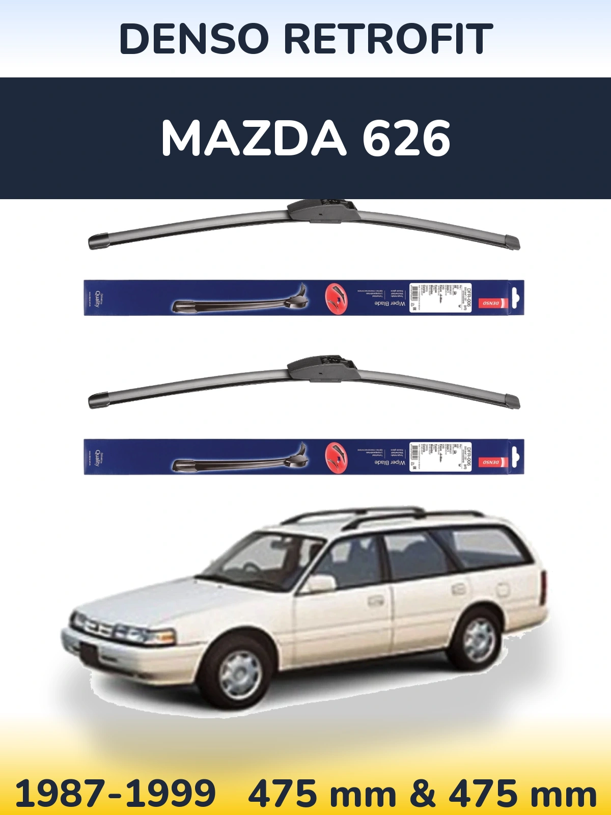 Komplet przednich wycieraczek Denso Retrofit 475 & 475 mm do Mazda 626 1987-1999