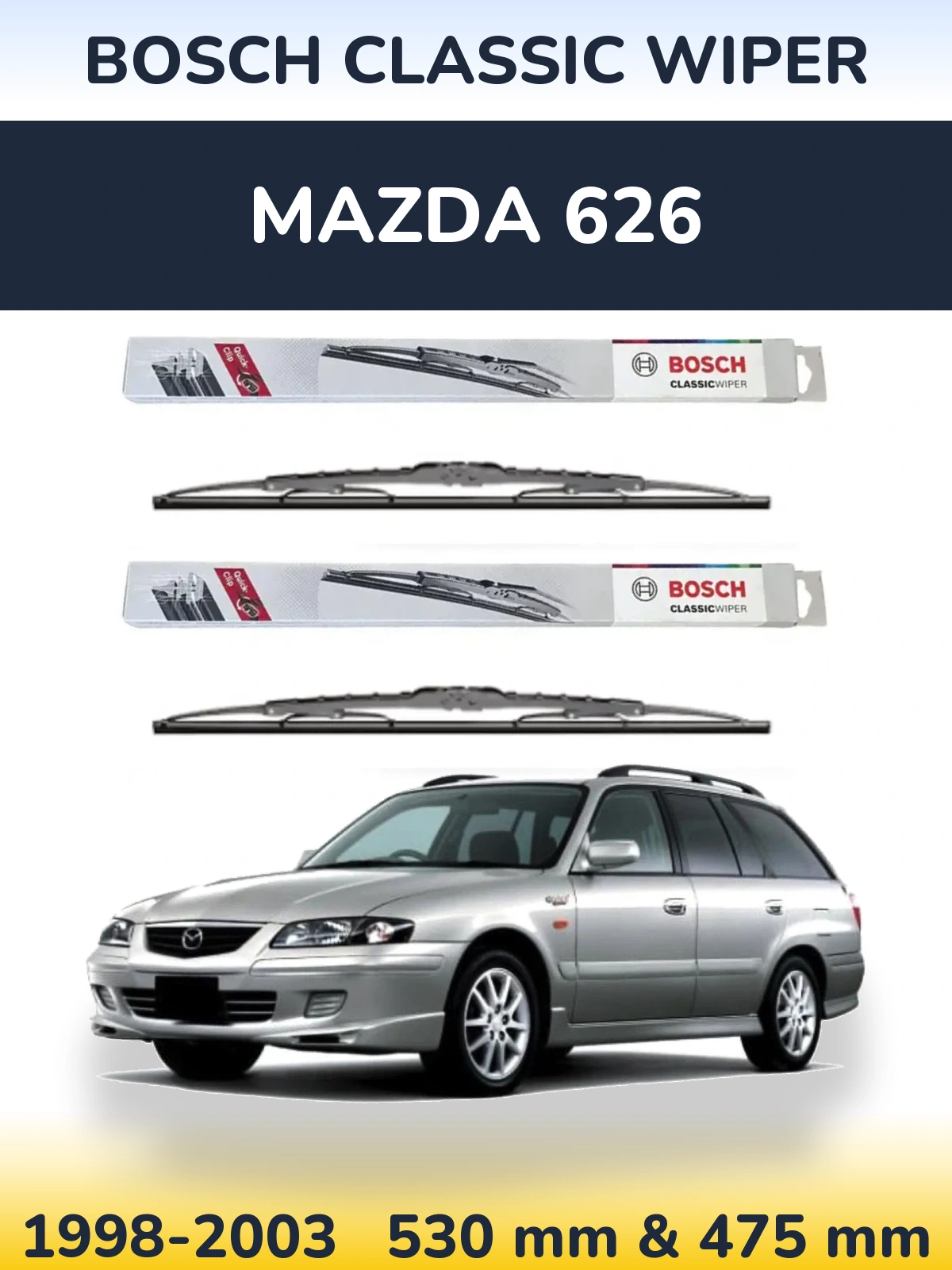 Комплект передних дворников BOSCH Classic Wiper 530 & 475 мм для Mazda 626 1998-2003