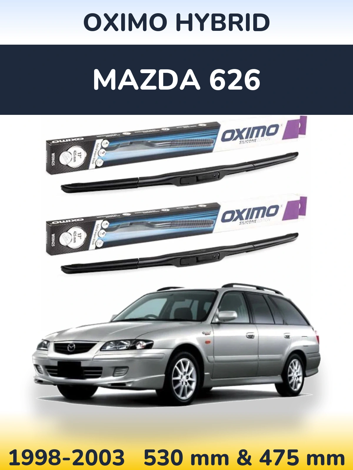 Комплект передних дворников Oximo Hybrid 530 & 475 мм для Mazda 626 1998-2003