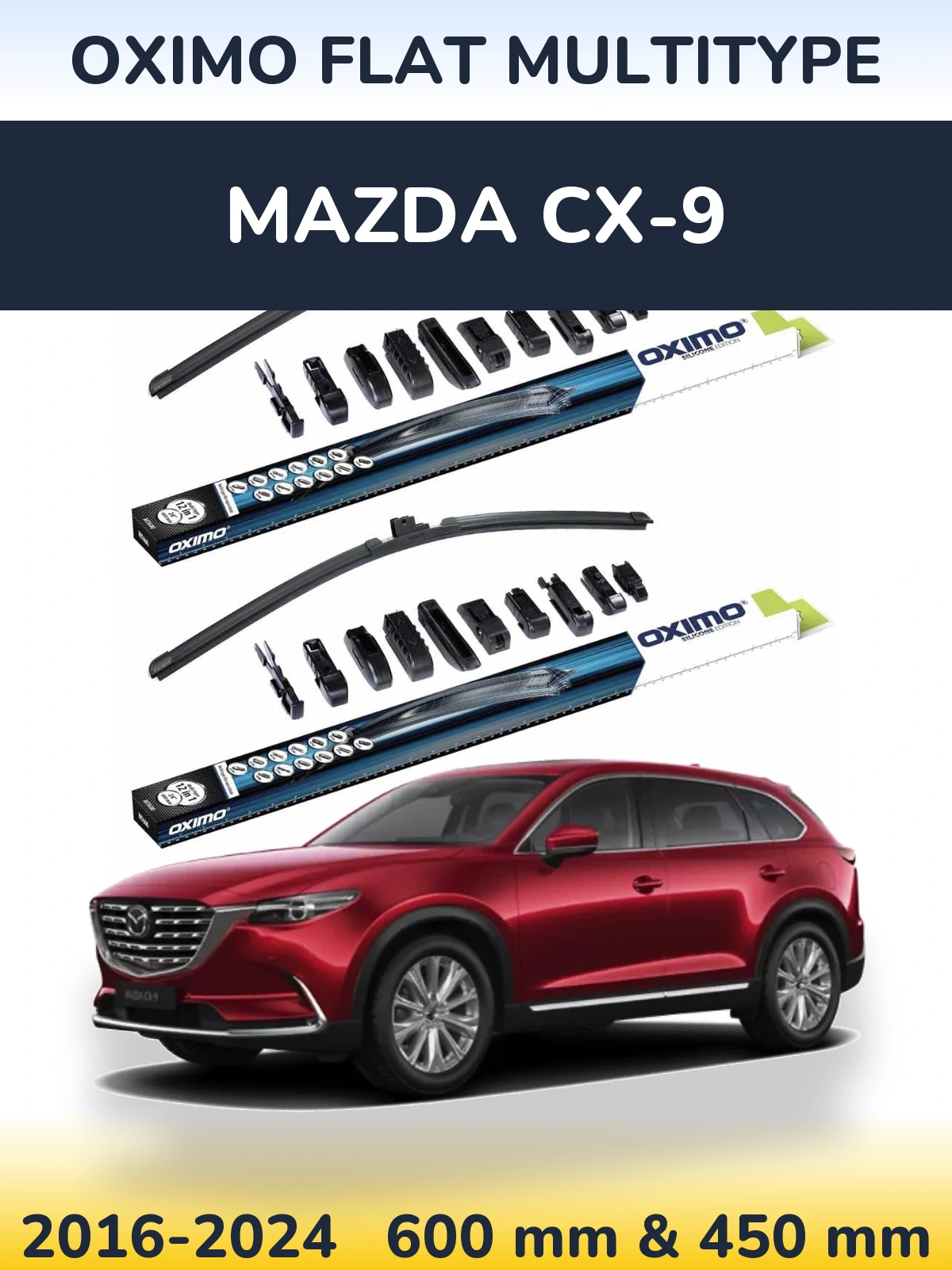Komplet przednich wycieraczek Oximo Flat MultiType 600 & 450 mm do Mazda CX-9 2016-2024