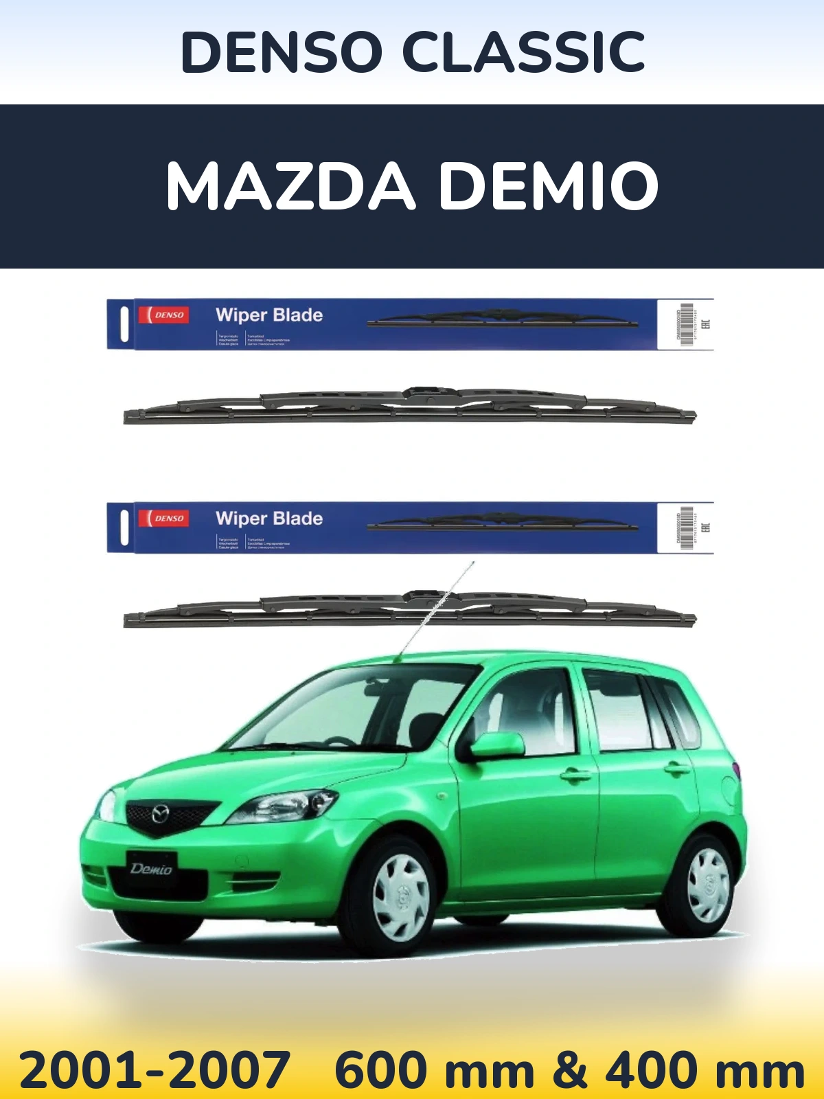 Komplet przednich wycieraczek Denso Classic 600 & 400 mm do Mazda Demio 2001-2007