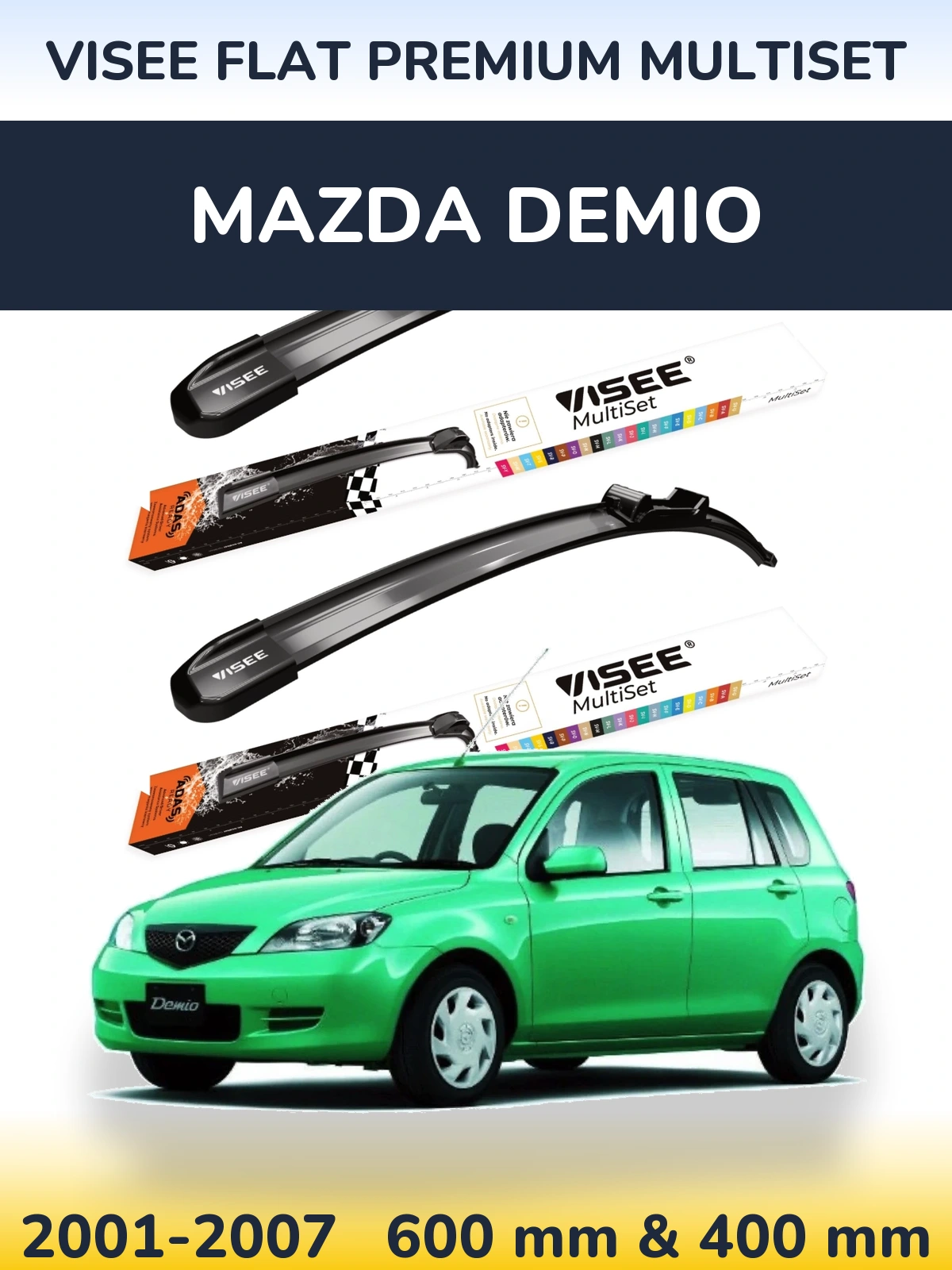 Komplet przednich wycieraczek VISEE FLAT PREMIUM MultiSet 600 & 400 mm do Mazda Demio 2001-2007