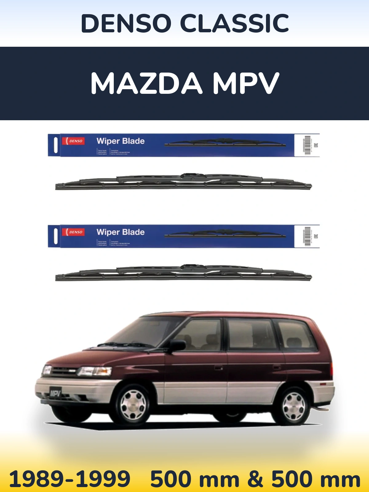 Front wiper blade set Denso Classic 500 & 500 mm for Mazda MPV 1989-1999
