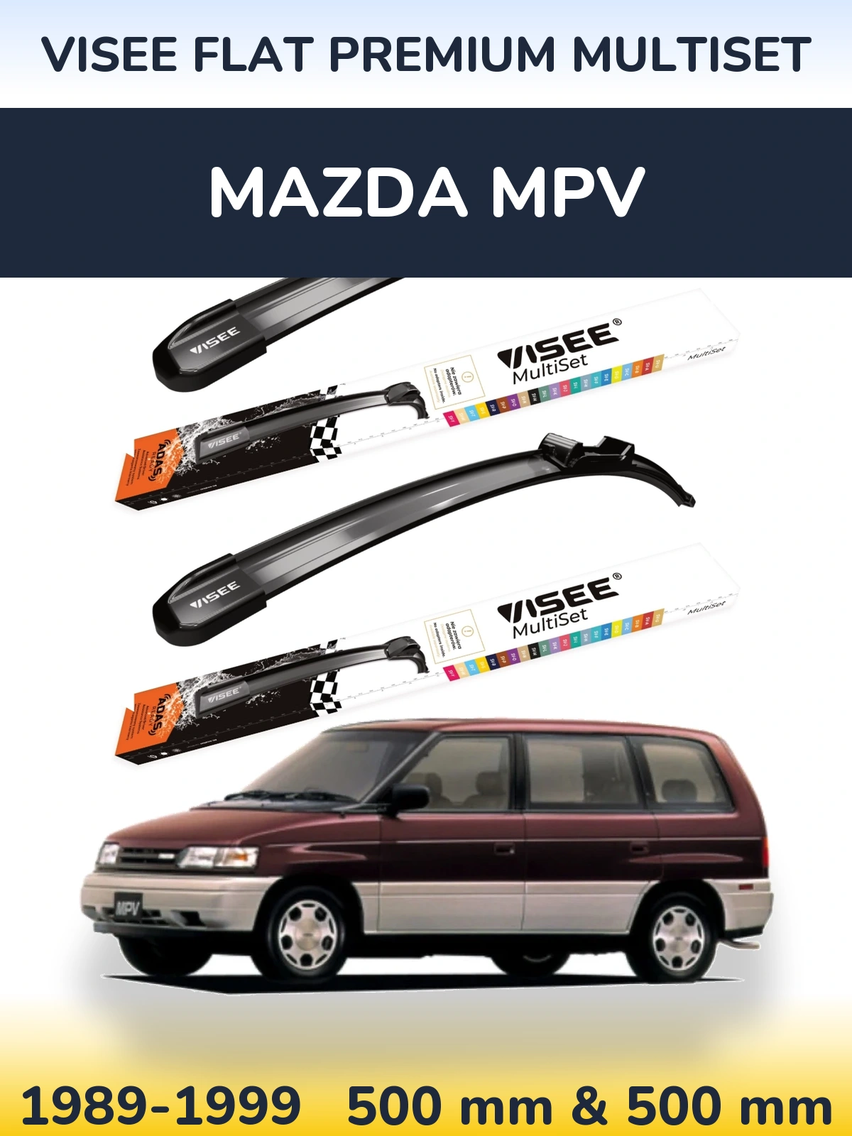 Komplet przednich wycieraczek VISEE FLAT PREMIUM MultiSet 500 & 500 mm do Mazda MPV 1989-1999