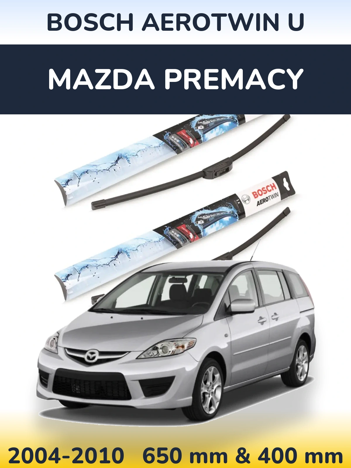 Комплект передних дворников BOSCH AeroTwin U 650 & 400 мм для Mazda Premacy 2004-2010