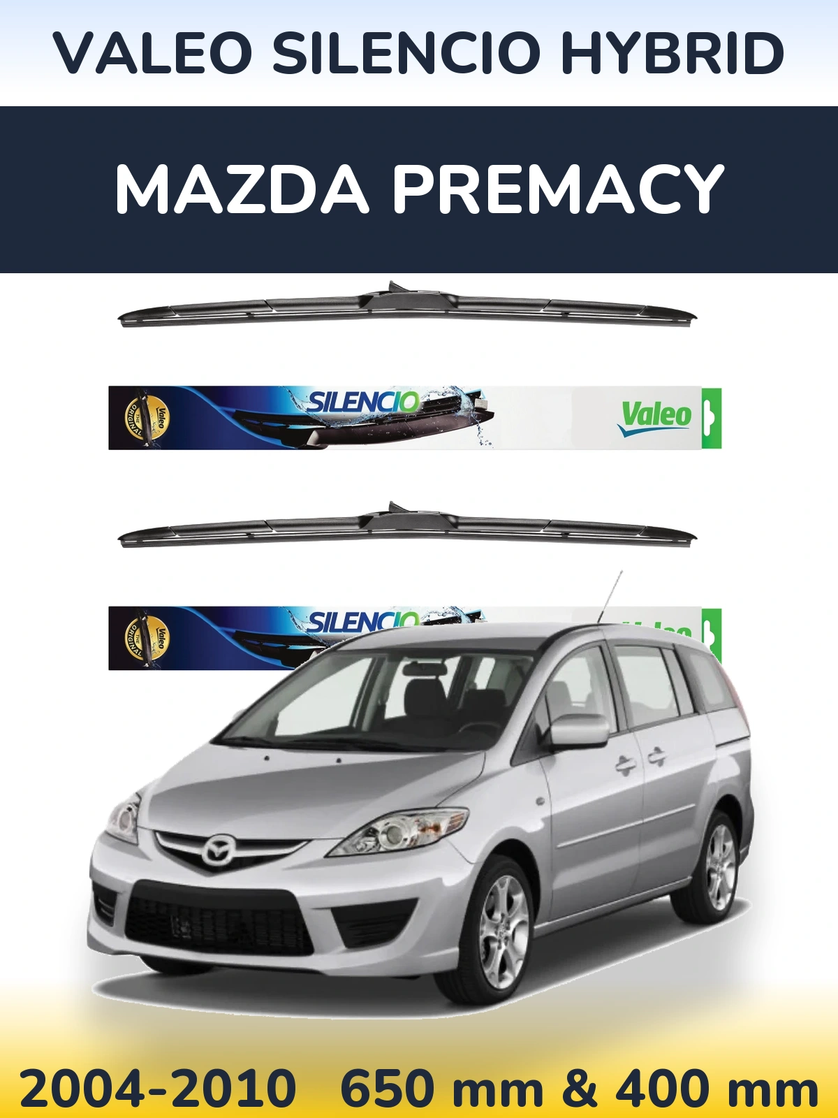 Комплект передних дворников Valeo Silencio Hybrid 650 & 400 мм для Mazda Premacy 2004-2010