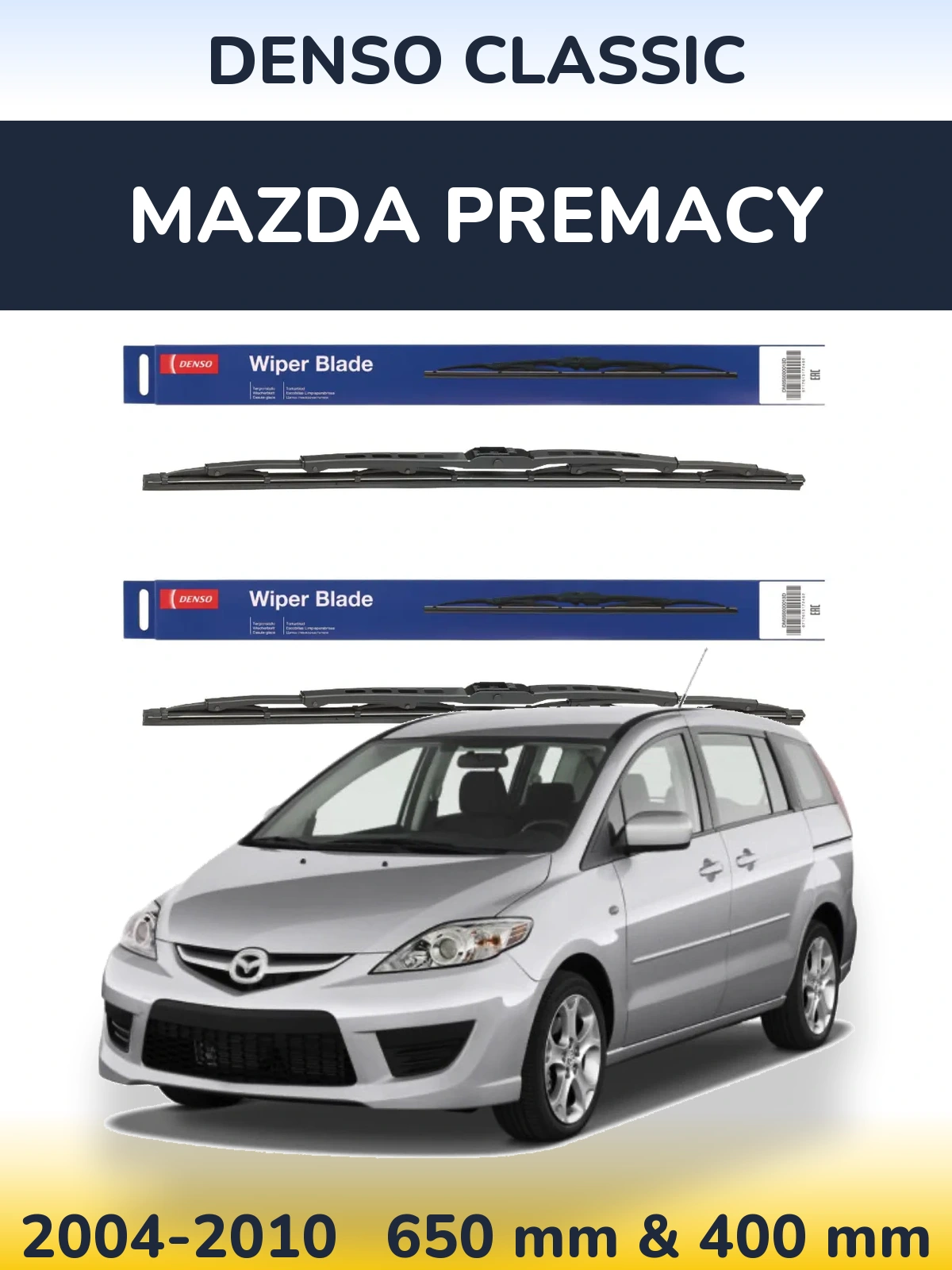 Front wiper blade set Denso Classic 650 & 400 mm for Mazda Premacy 2004-2010