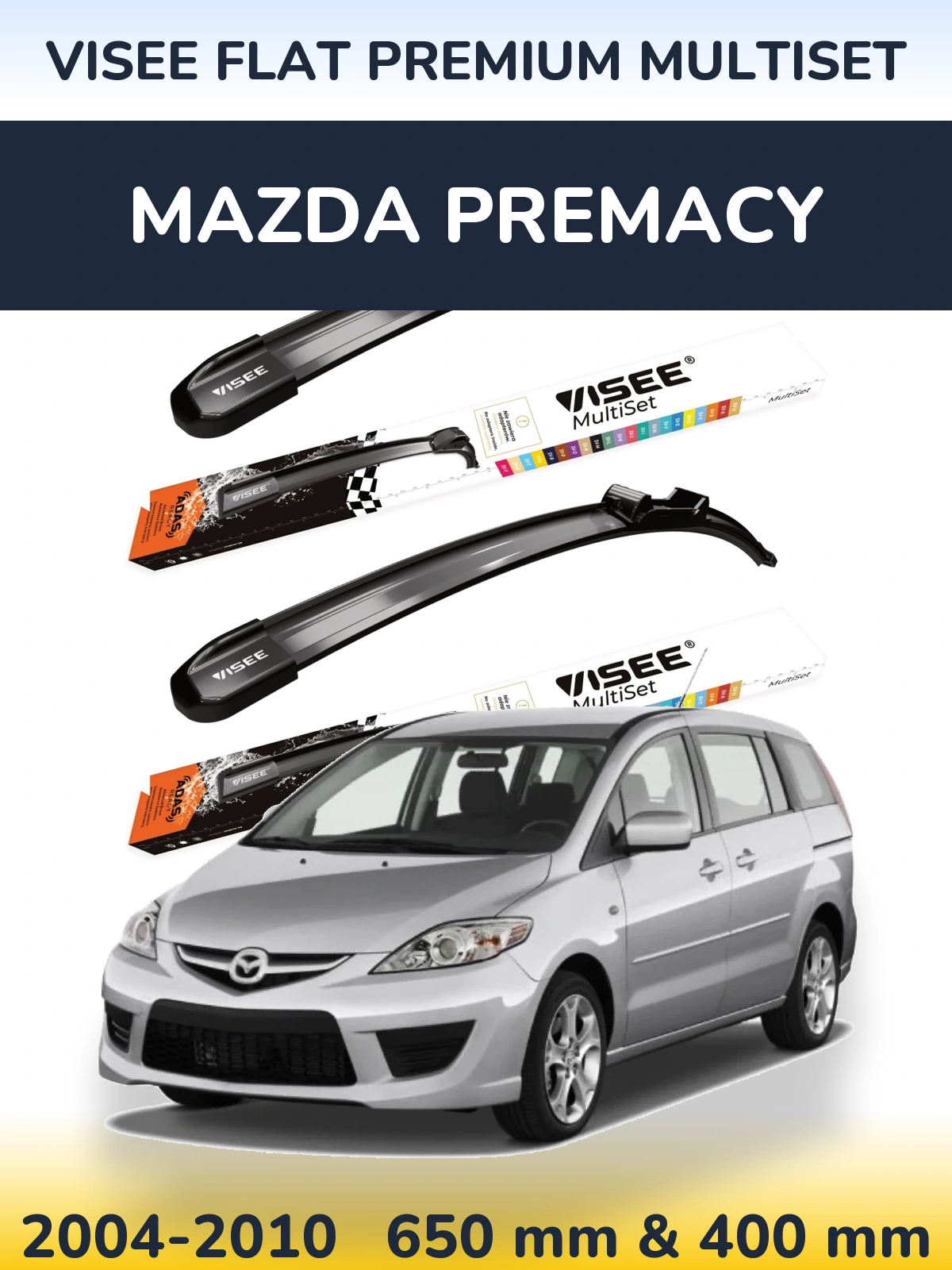 Комплект передних дворников VISEE FLAT PREMIUM MultiSet 650 & 400 мм для Mazda Premacy 2004-2010