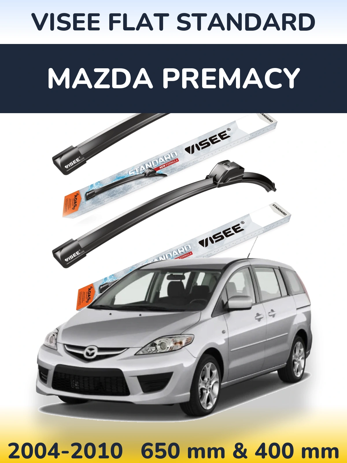 Комплект передних дворников VISEE FLAT STANDARD 650 & 400 мм для Mazda Premacy 2004-2010
