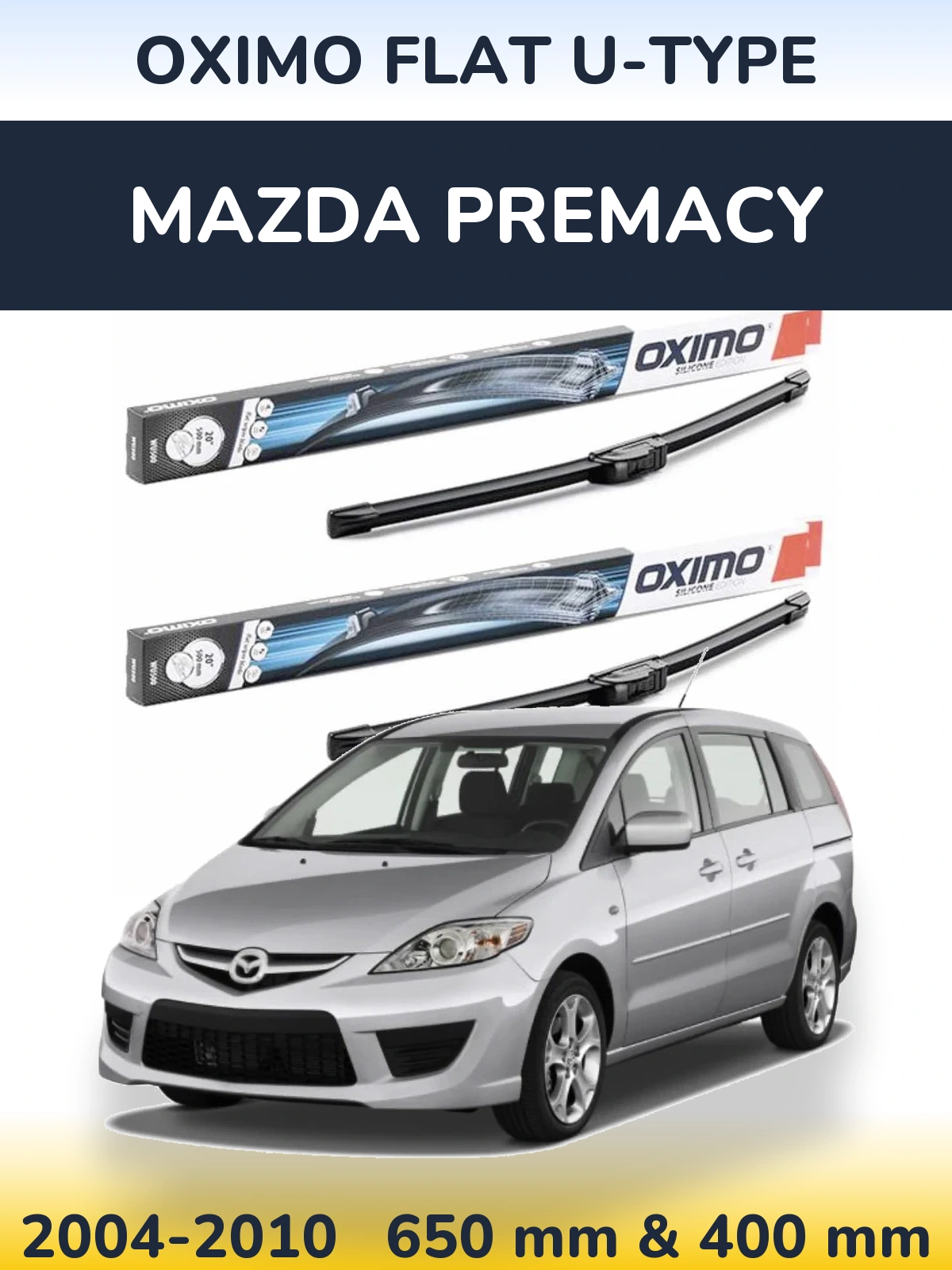 Комплект передних дворников Oximo Flat U-type 650 & 400 мм для Mazda Premacy 2004-2010