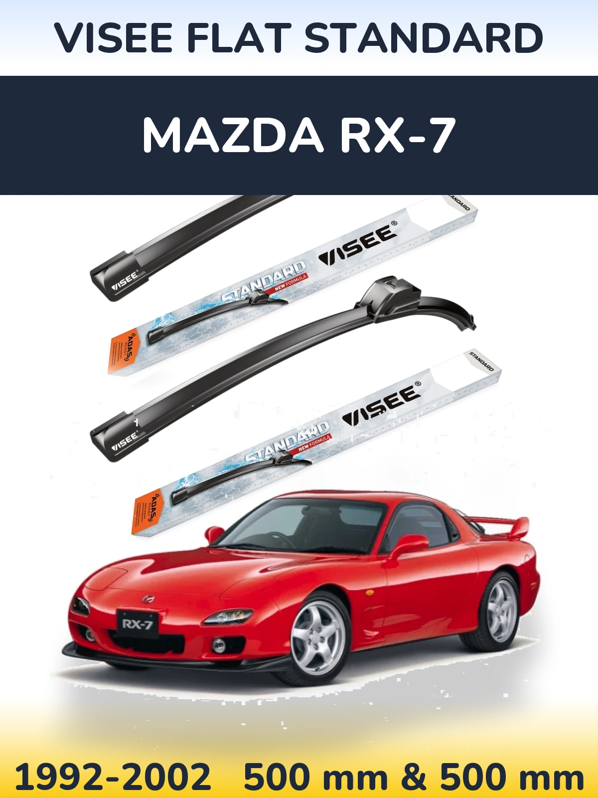 Комплект передних дворников VISEE FLAT STANDARD 500 & 500 мм для Mazda RX-7 1992-2002