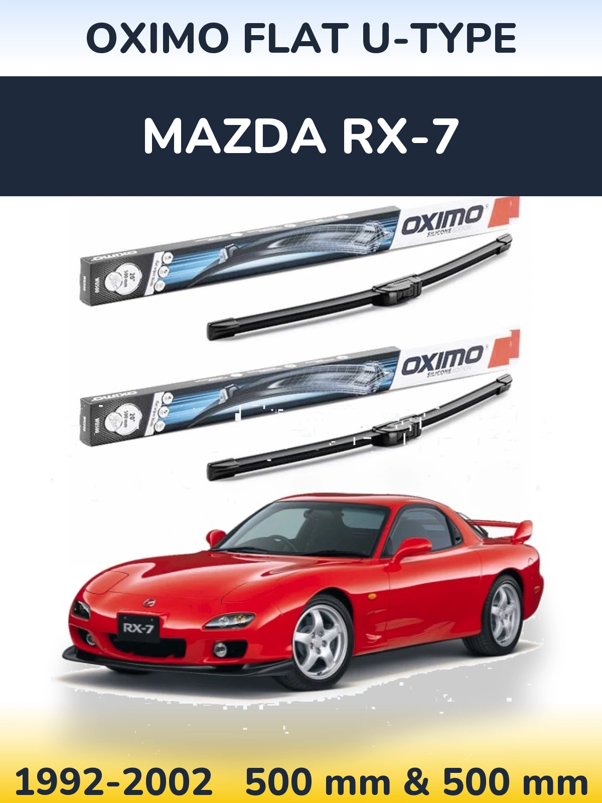 Комплект передних дворников Oximo Flat U-type 500 & 500 мм для Mazda RX-7 1992-2002