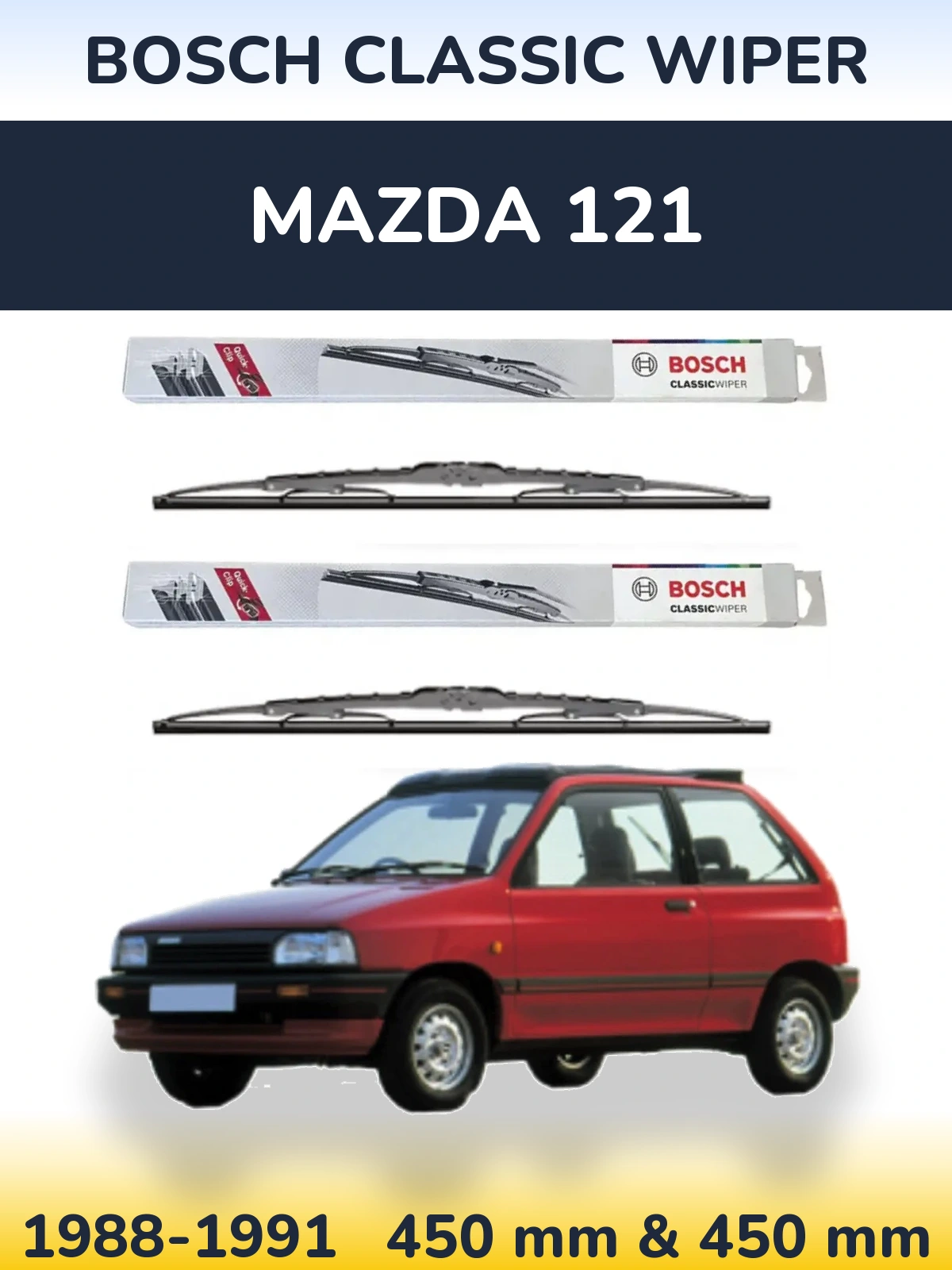 Комплект передних дворников BOSCH Classic Wiper 450 & 450 мм для Mazda 121 1988-1991