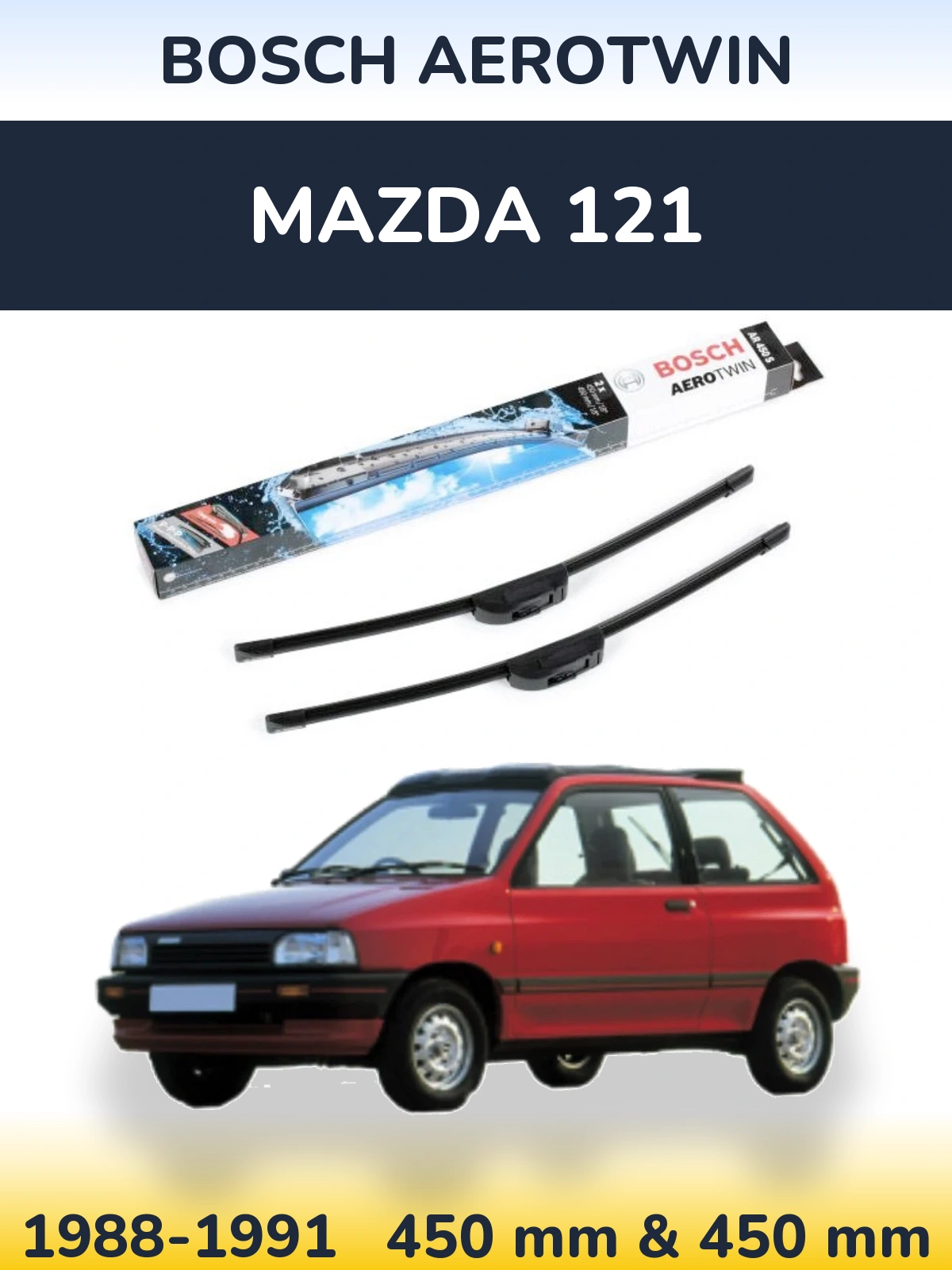 Комплект передних дворников BOSCH AeroTwin 450 & 450 мм для Mazda 121 1988-1991