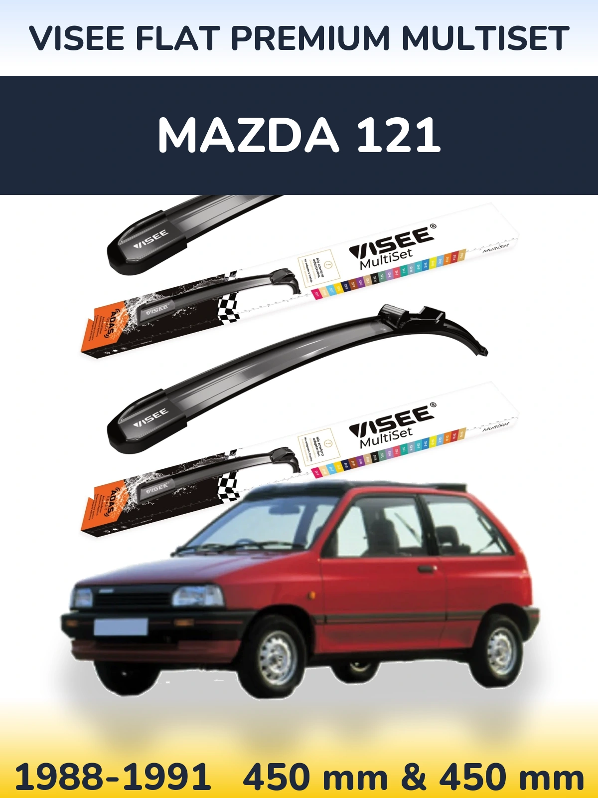 Комплект передних дворников VISEE FLAT PREMIUM MultiSet 450 & 450 мм для Mazda 121 1988-1991