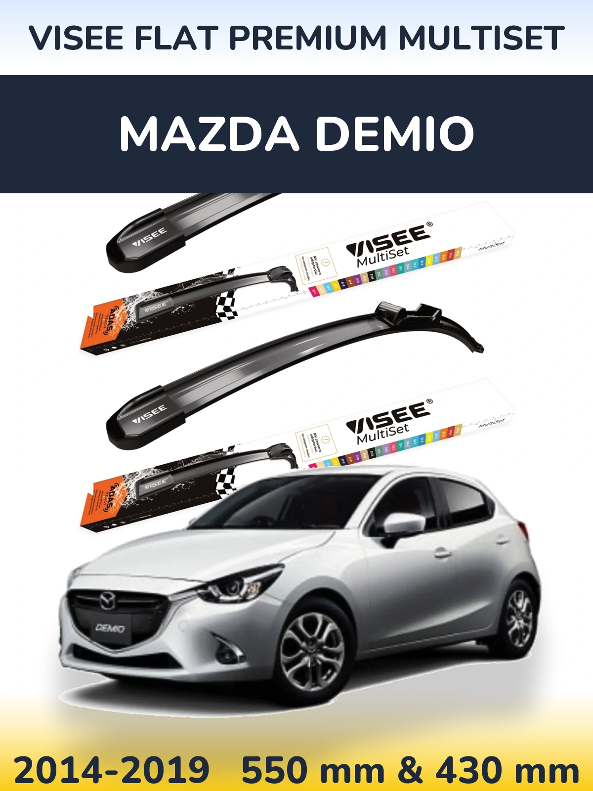 Komplet przednich wycieraczek VISEE FLAT PREMIUM MultiSet 550 & 430 mm do Mazda Demio 2014-2019