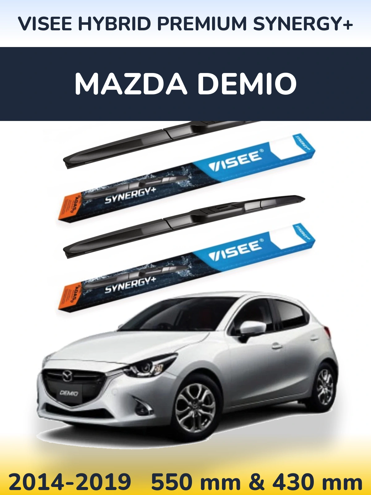 Komplet przednich wycieraczek VISEE HYBRID PREMIUM SYNERGY+ 550 & 430 mm do Mazda Demio 2014-2019