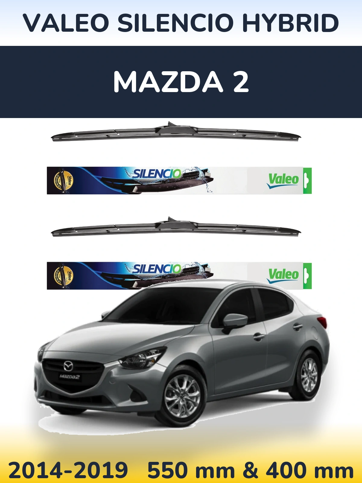 Front wiper blade set Valeo Silencio Hybrid 550 & 400 mm for Mazda 2 2014-2019