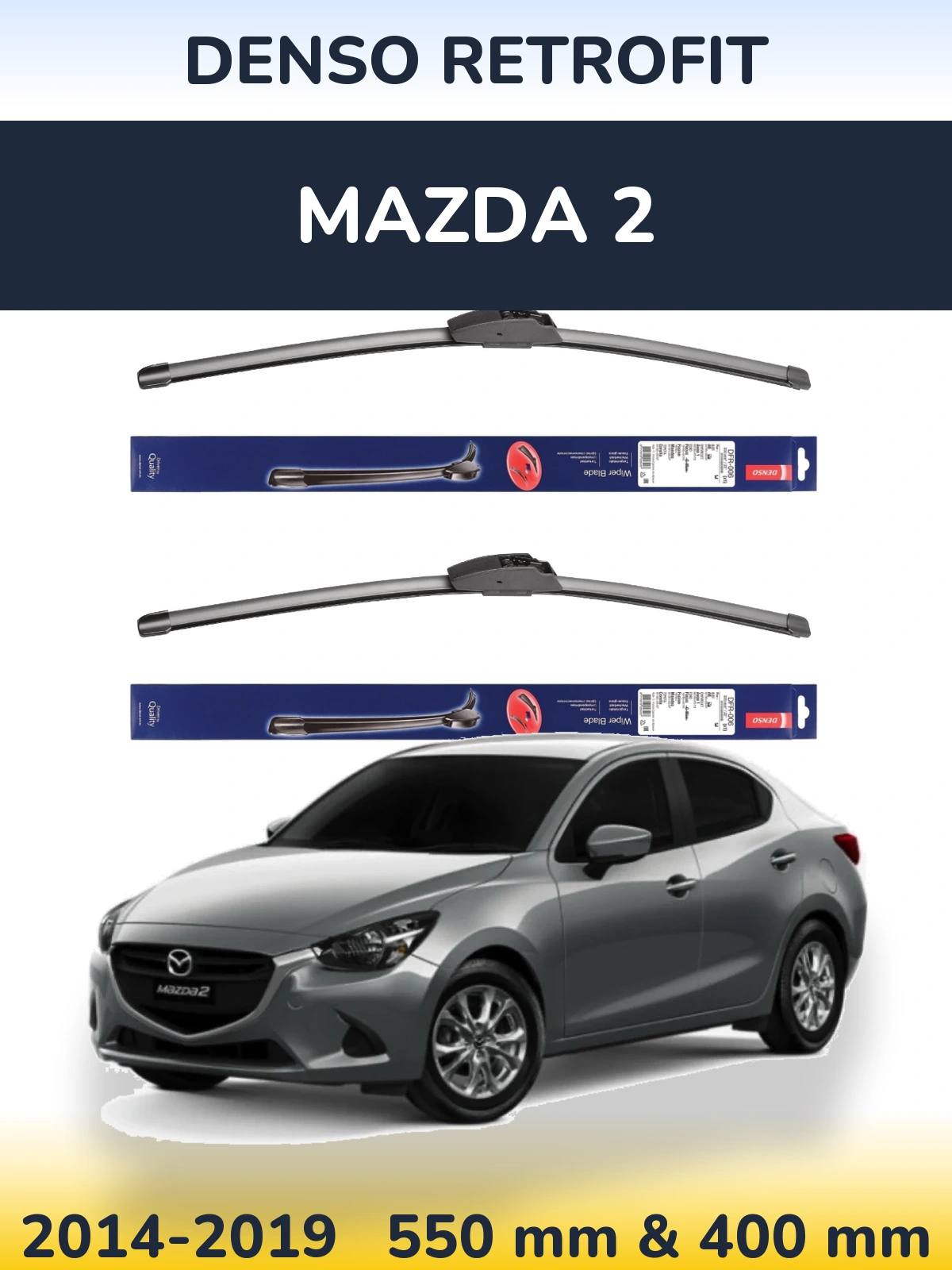 Front wiper blade set Denso Retrofit 550 & 400 mm for Mazda 2 2014-2019