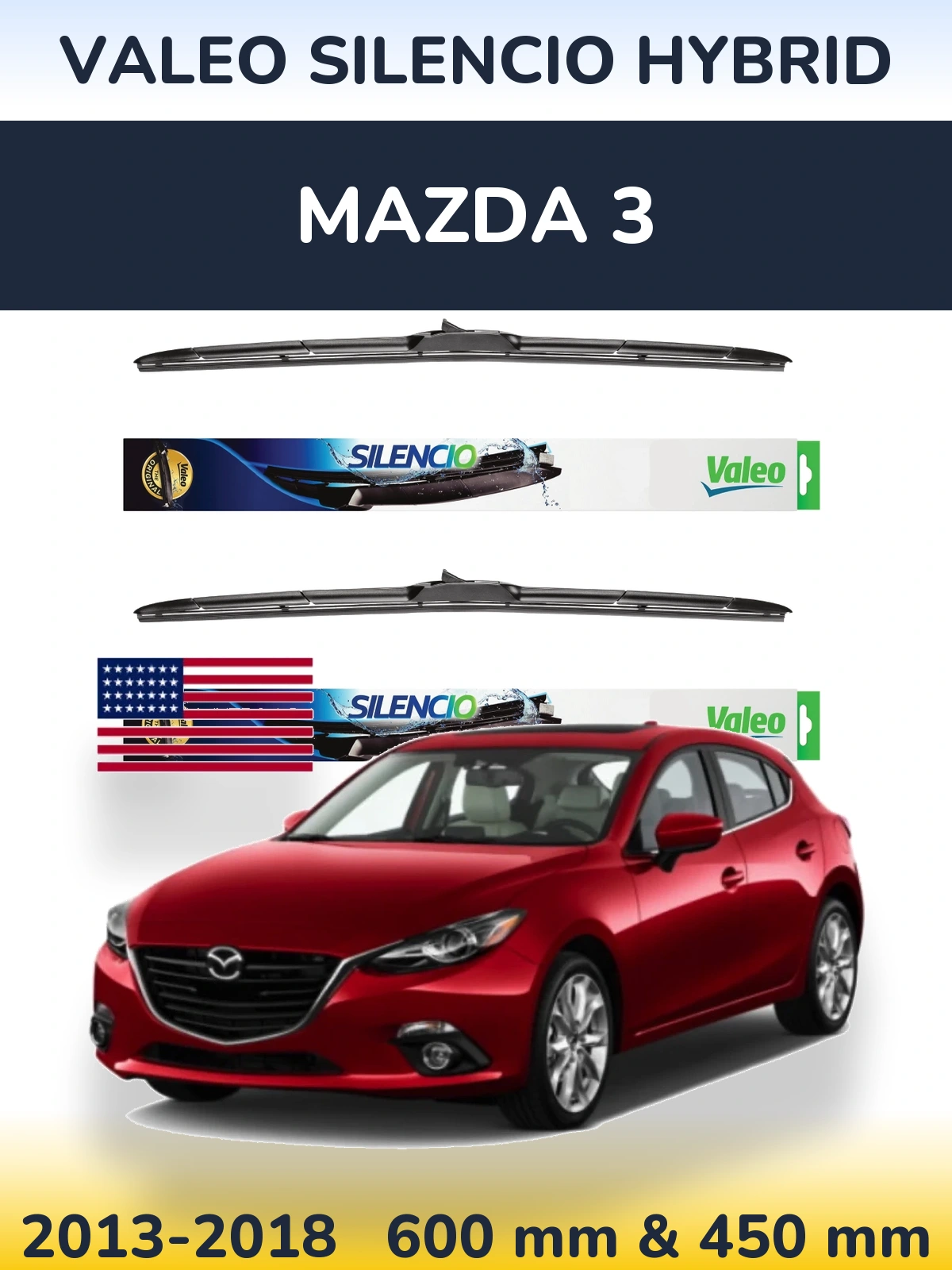 Комплект передних дворников Valeo Silencio Hybrid 600 & 450 мм для Mazda 3 2013-2018
